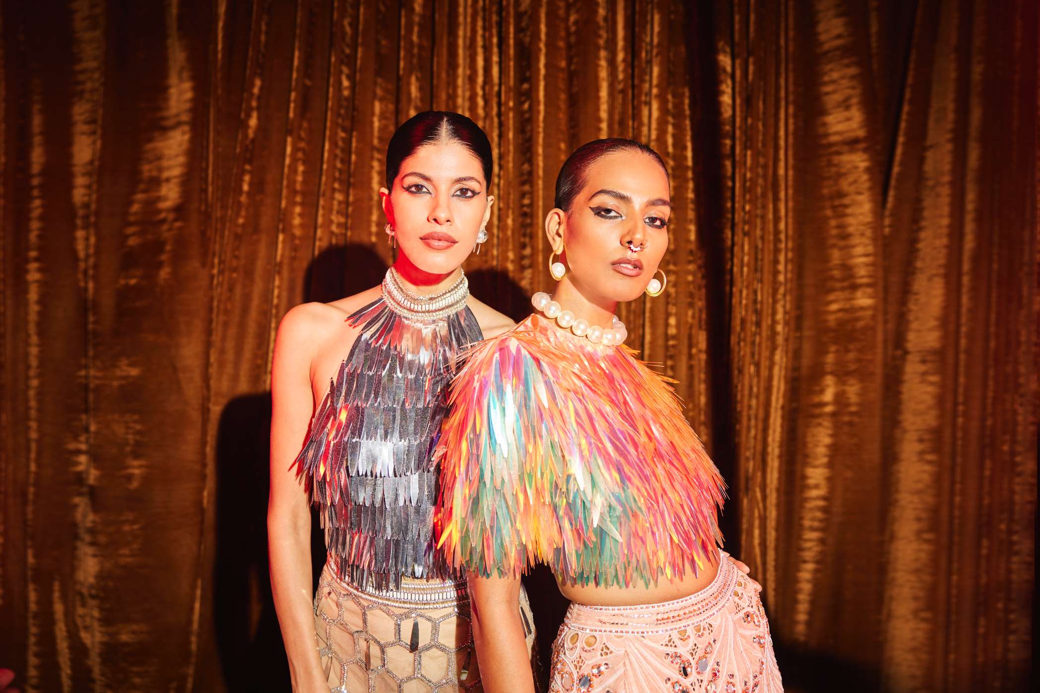 Peach Rainbow Top With
Long Sequins