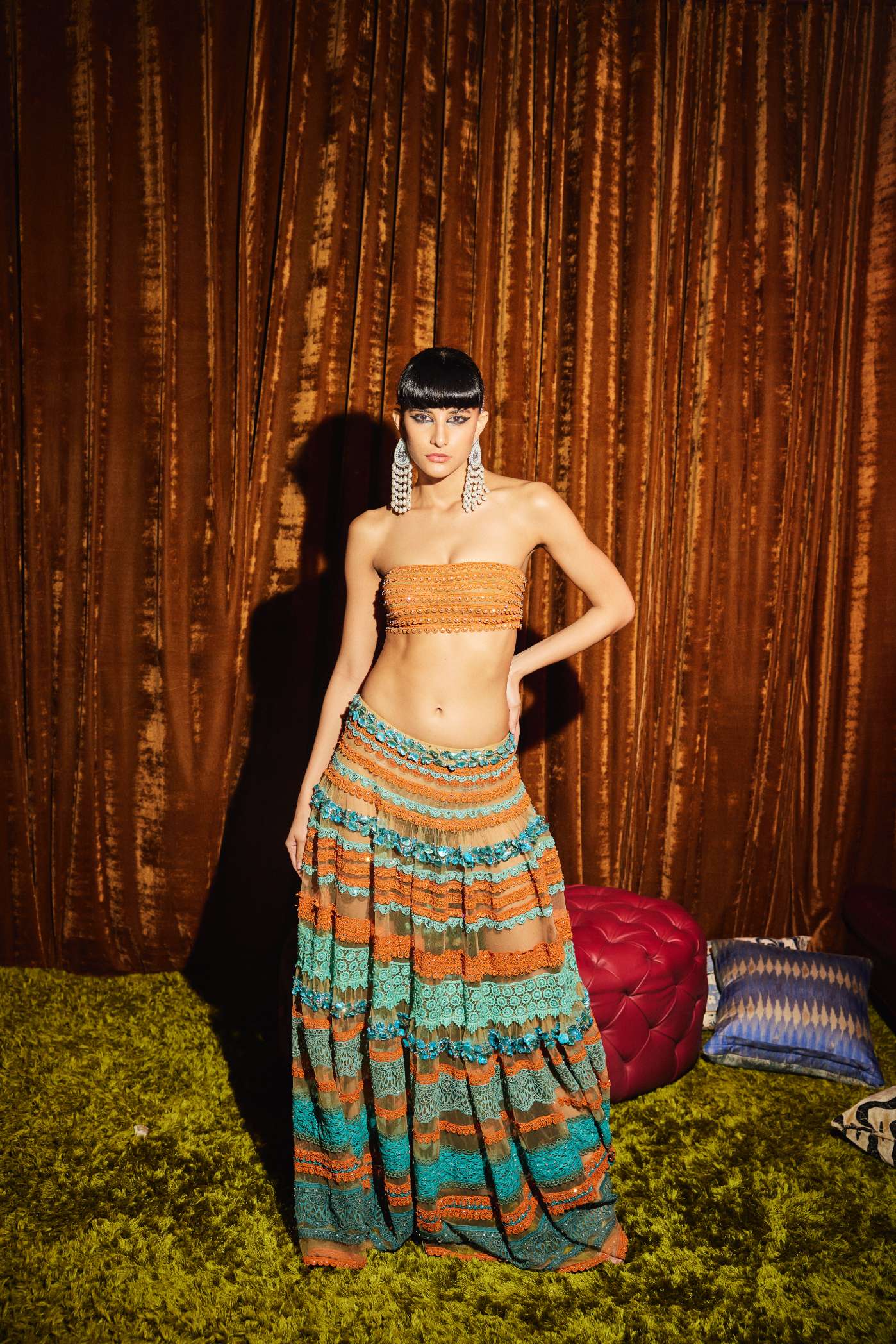Coral Scalloped Border Tube Top