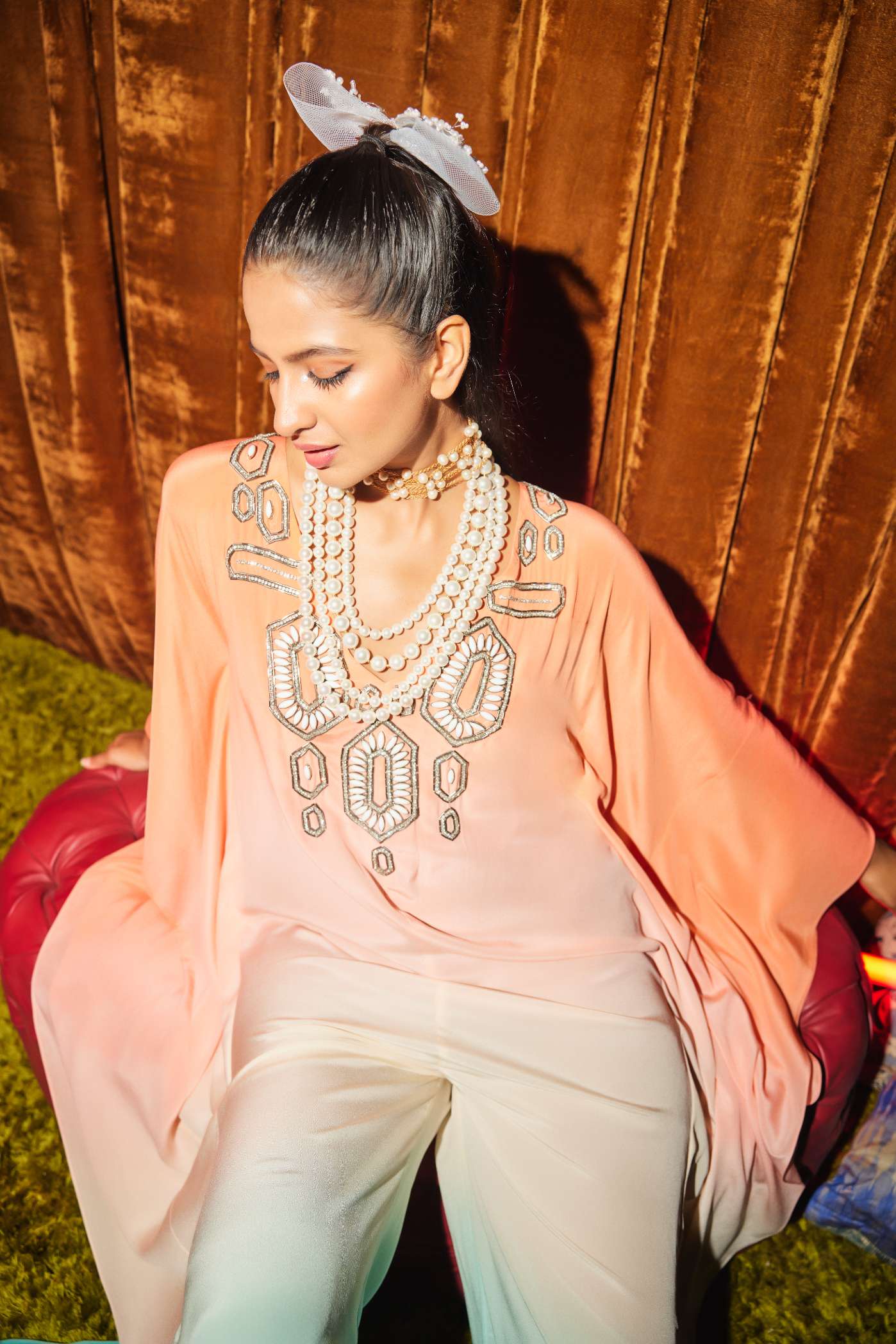 Shaded Jumpsuit With Hexagon Embroidery