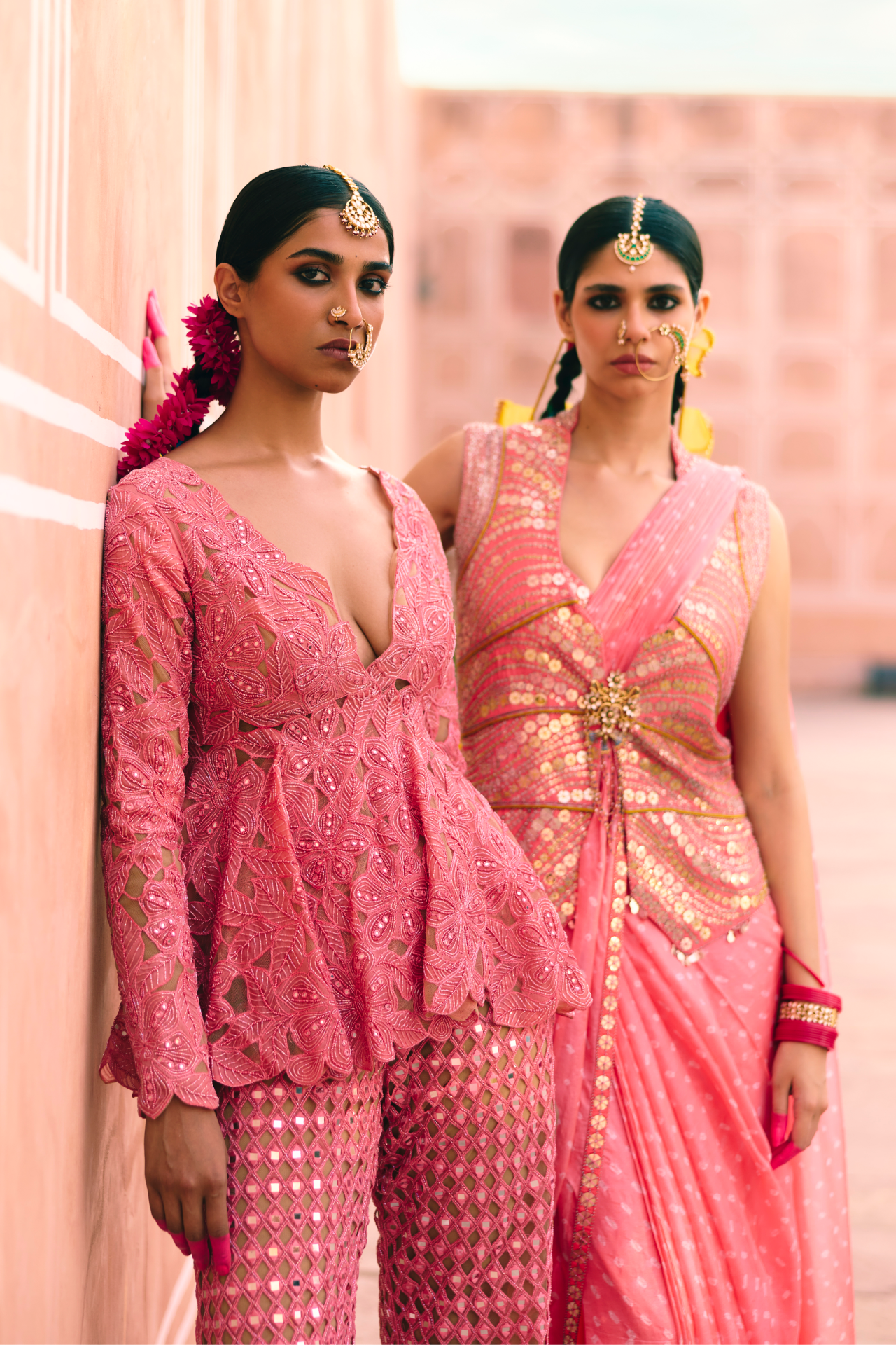 Pink Cutwork Mirror Pants