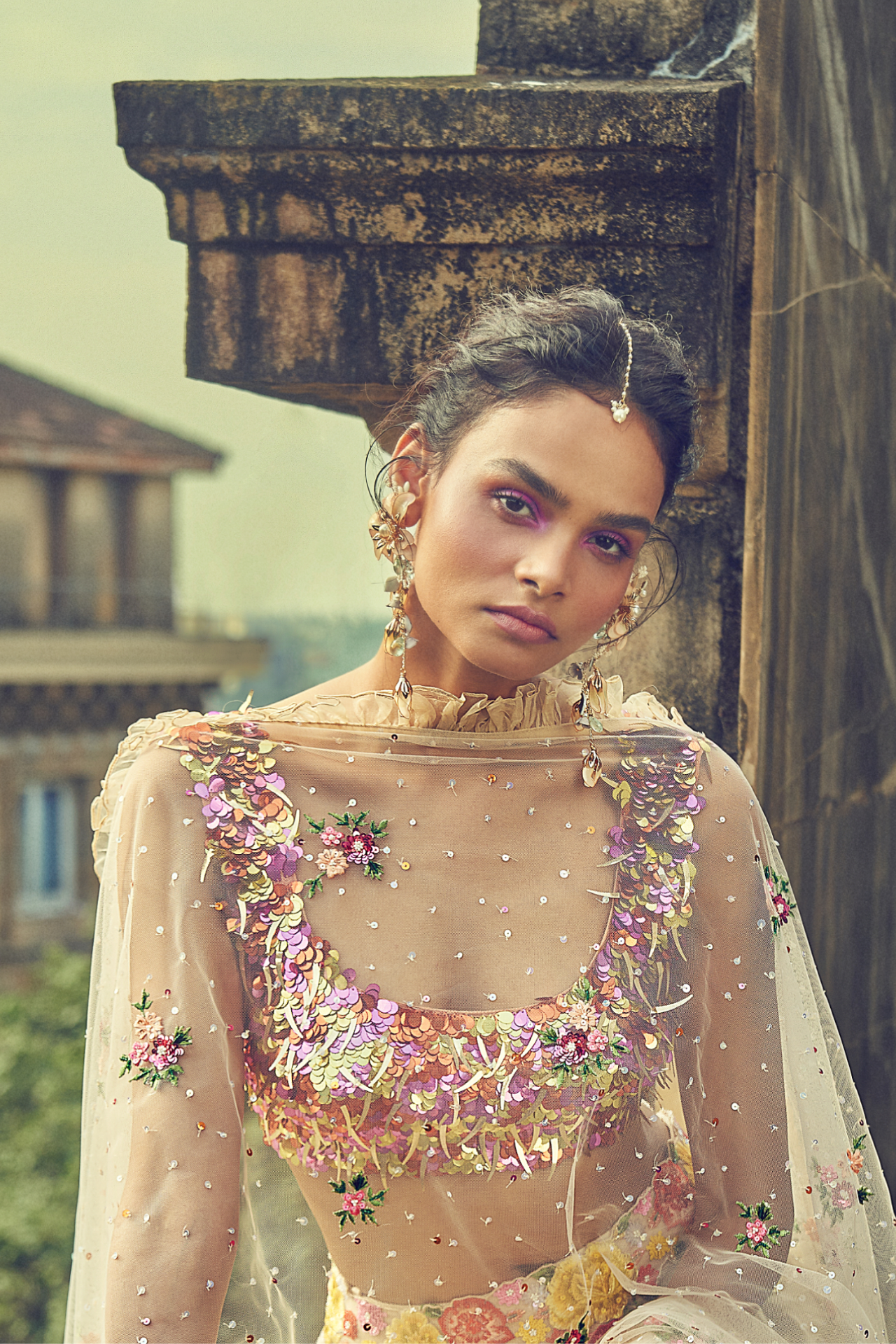 Pink, Orange & Gold Sequin Choli