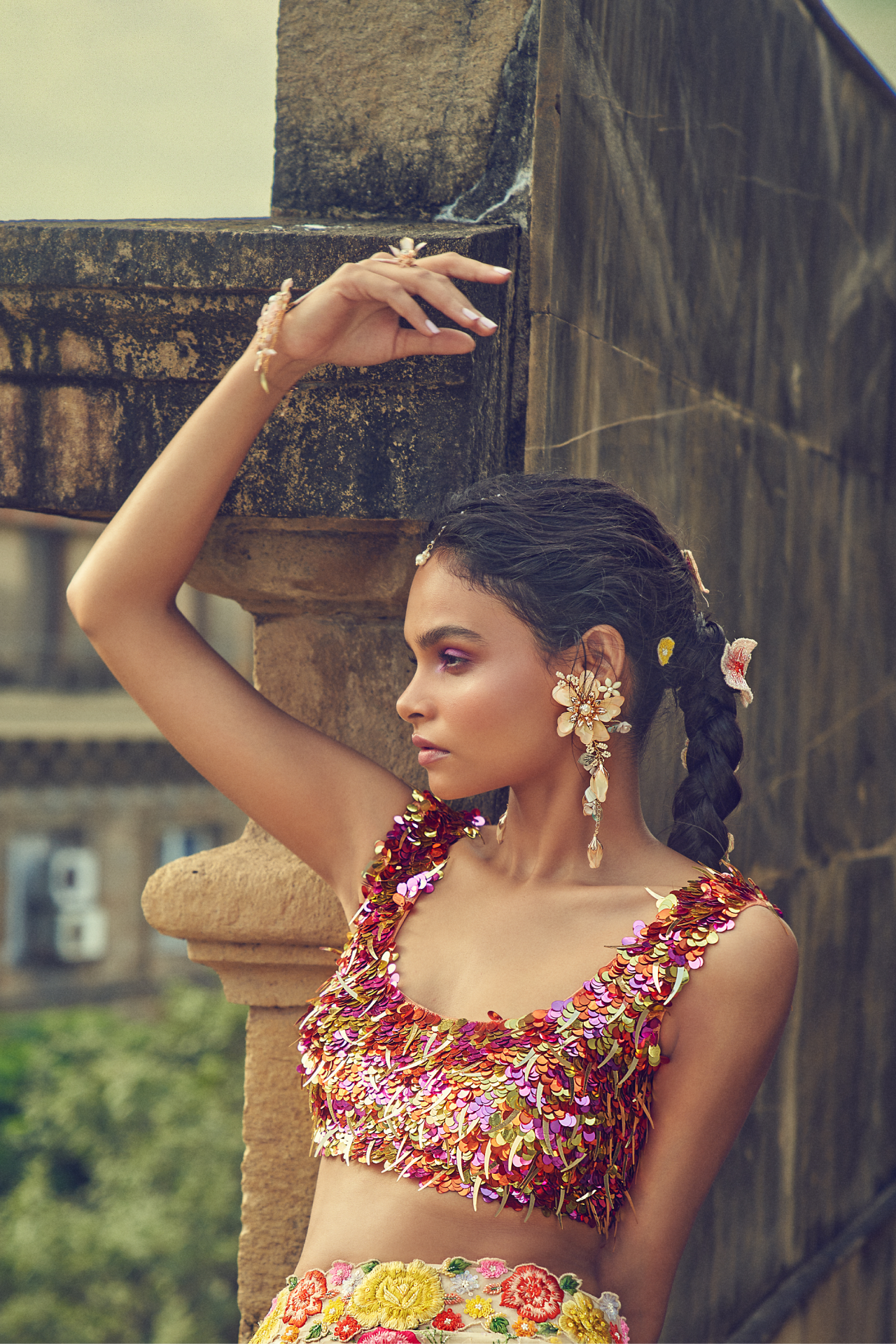 Pink, Orange & Gold Sequin Choli