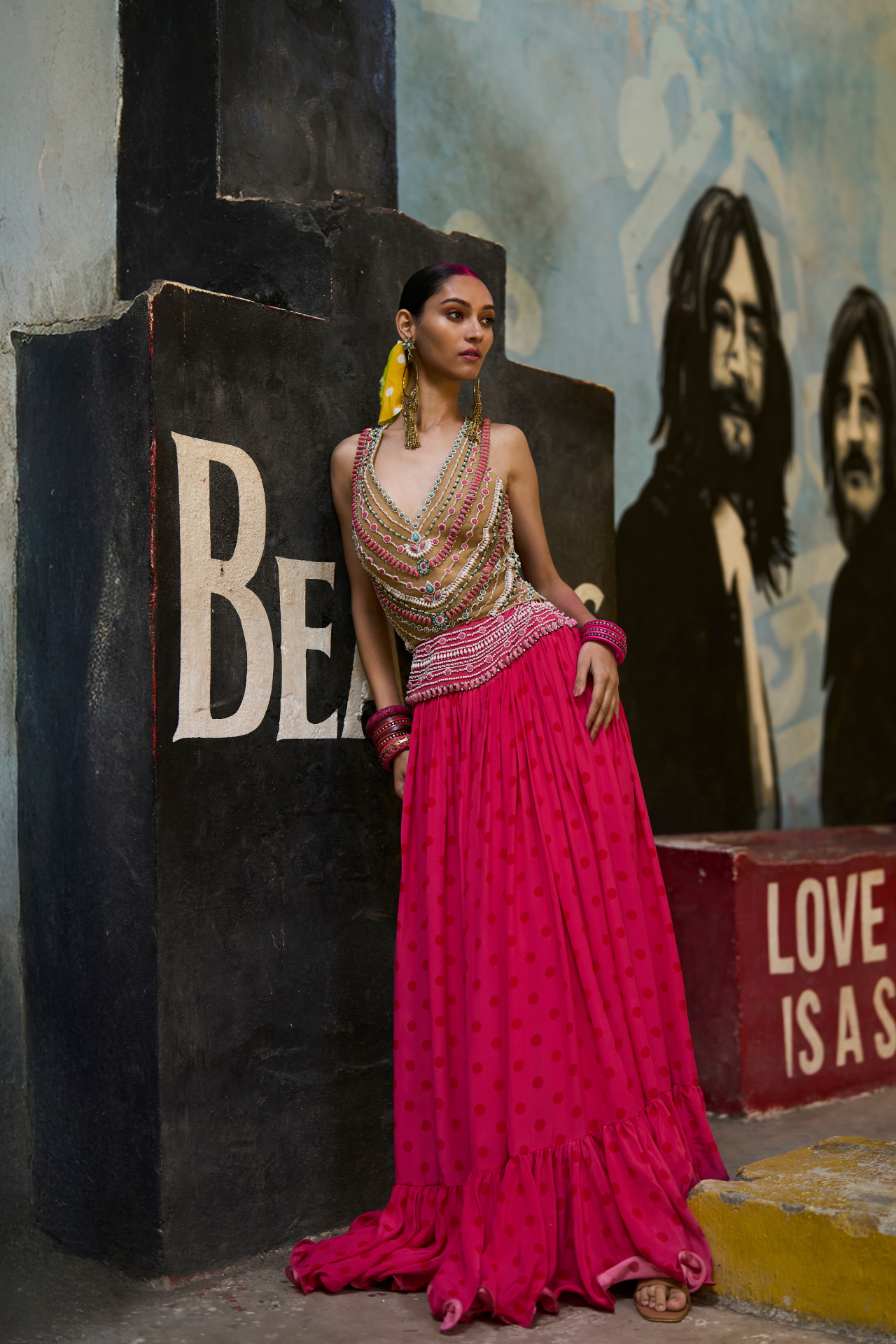 Pink and Red Jeweled Polka Skirt