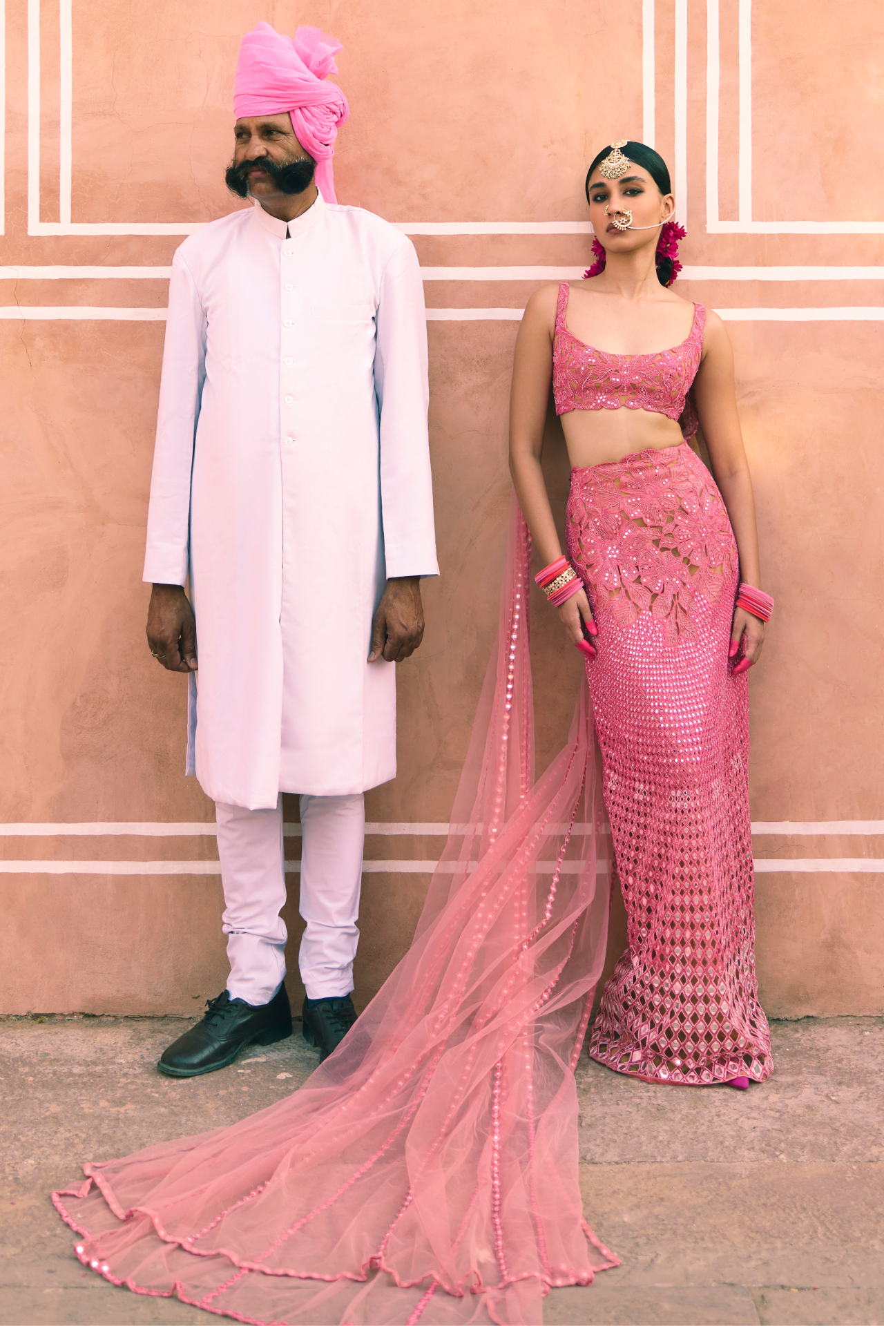 Pink Choli With Attached Dupatta