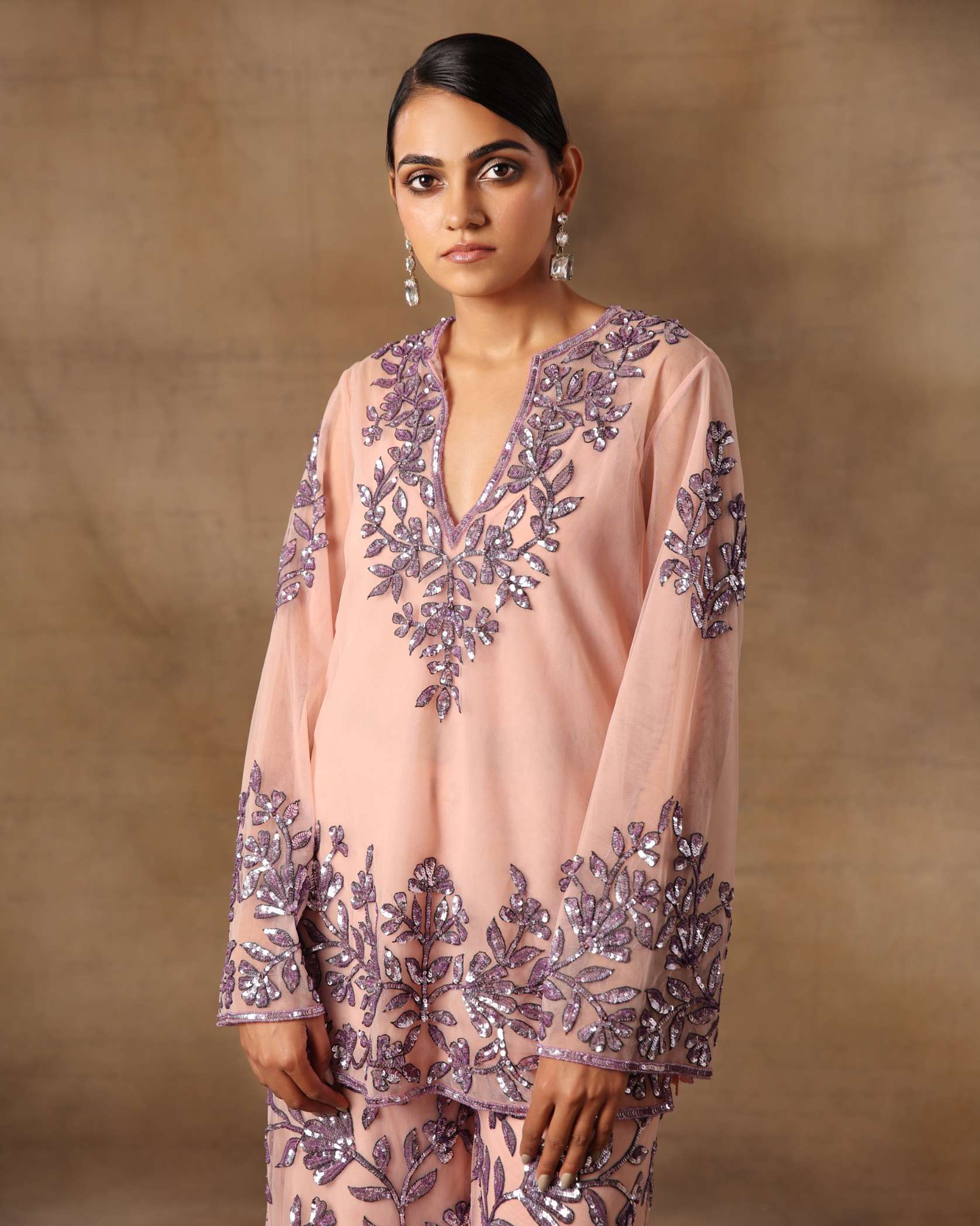 Lilac Floral Short Tunic with Slip
