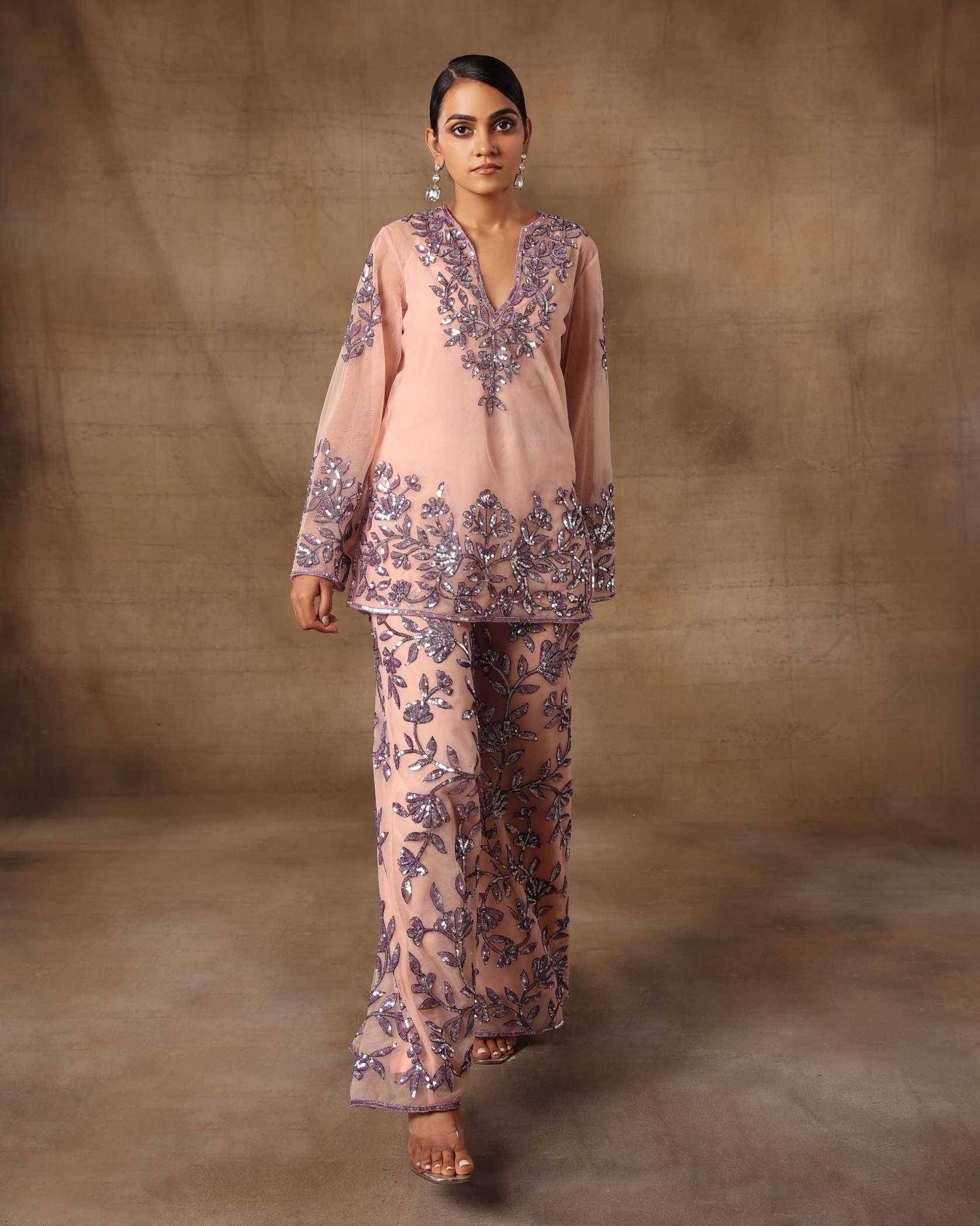 Lilac Floral Straight Pants with Slip