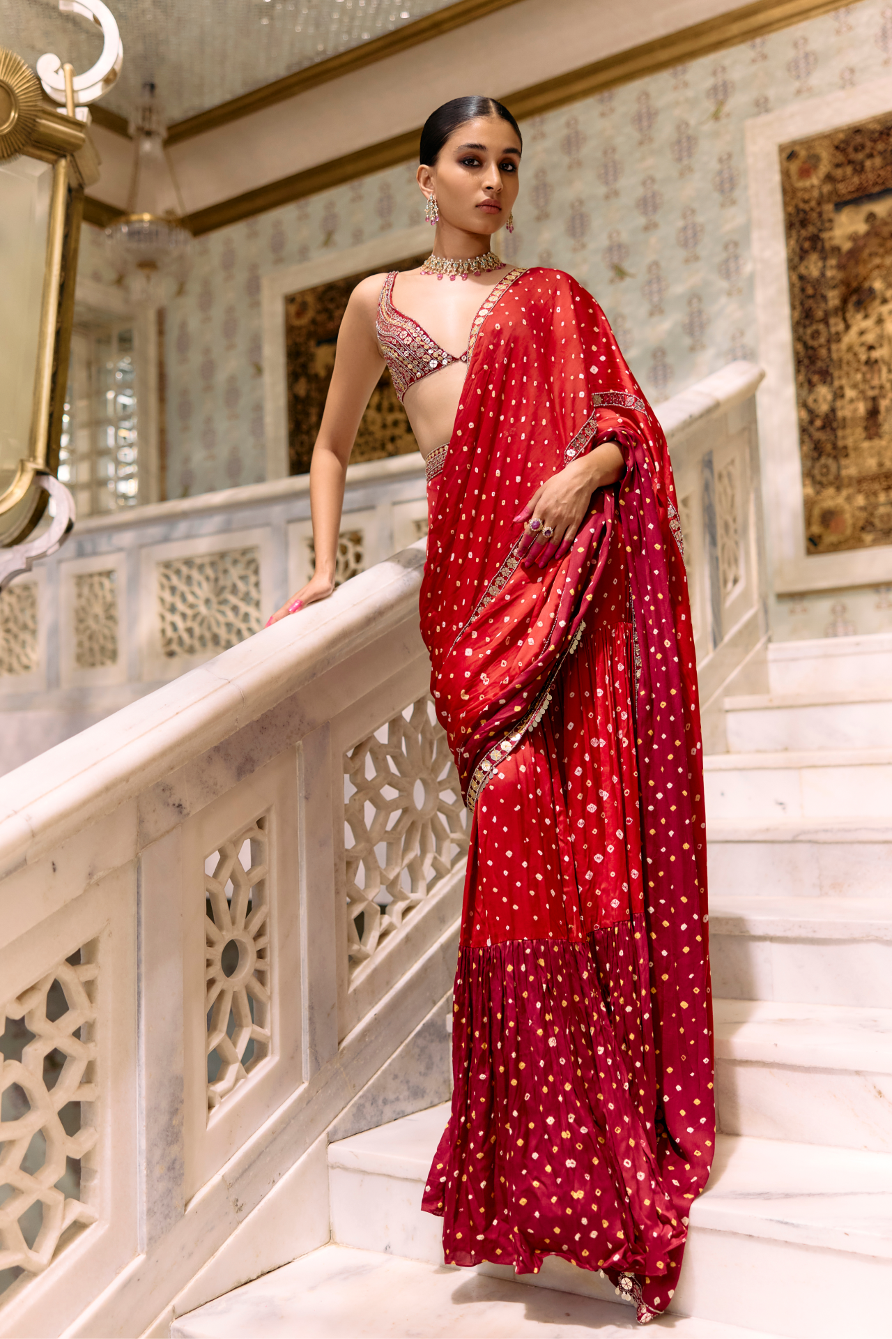 Red & Maroon Sharara Saree