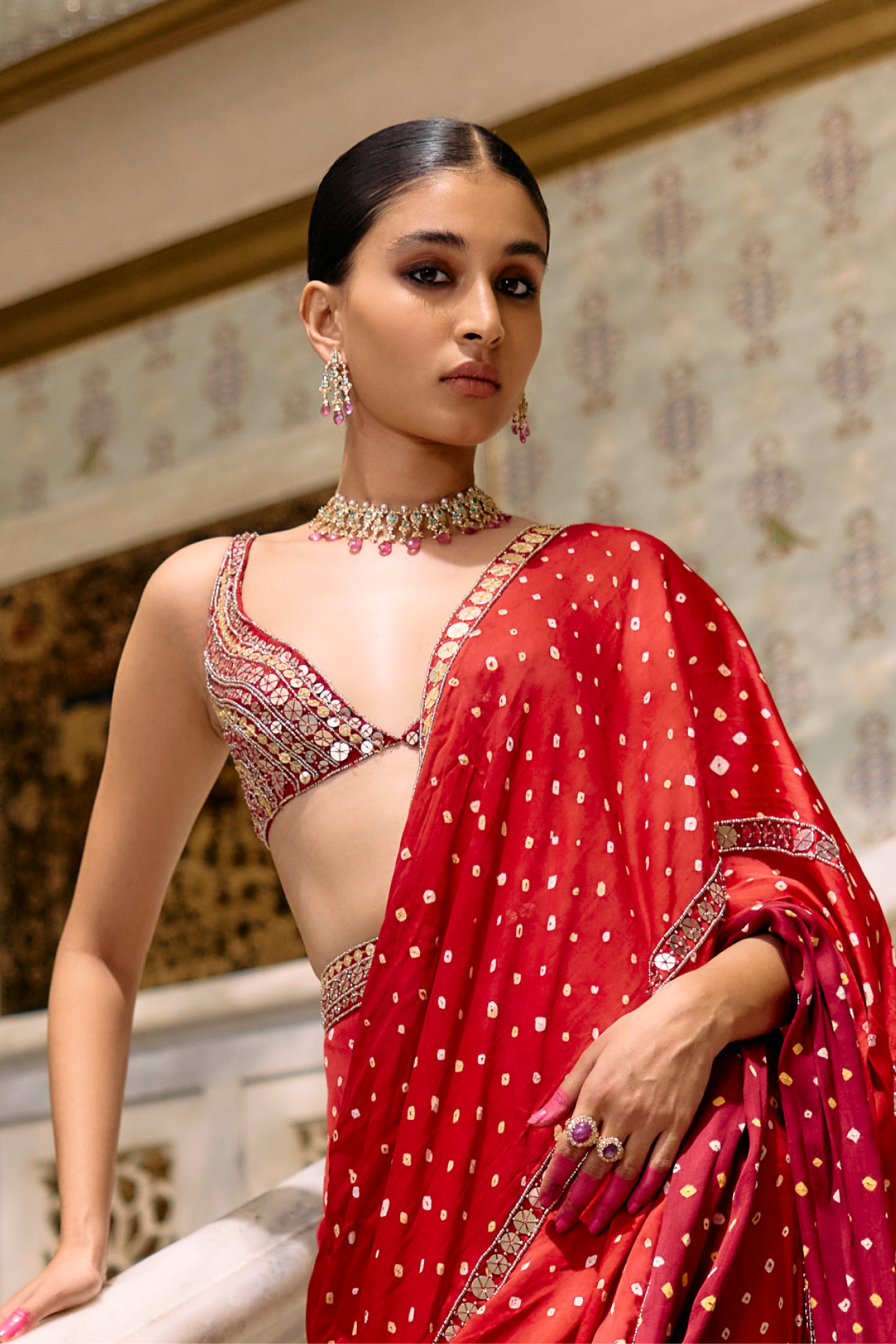 Red & Maroon Sharara Saree