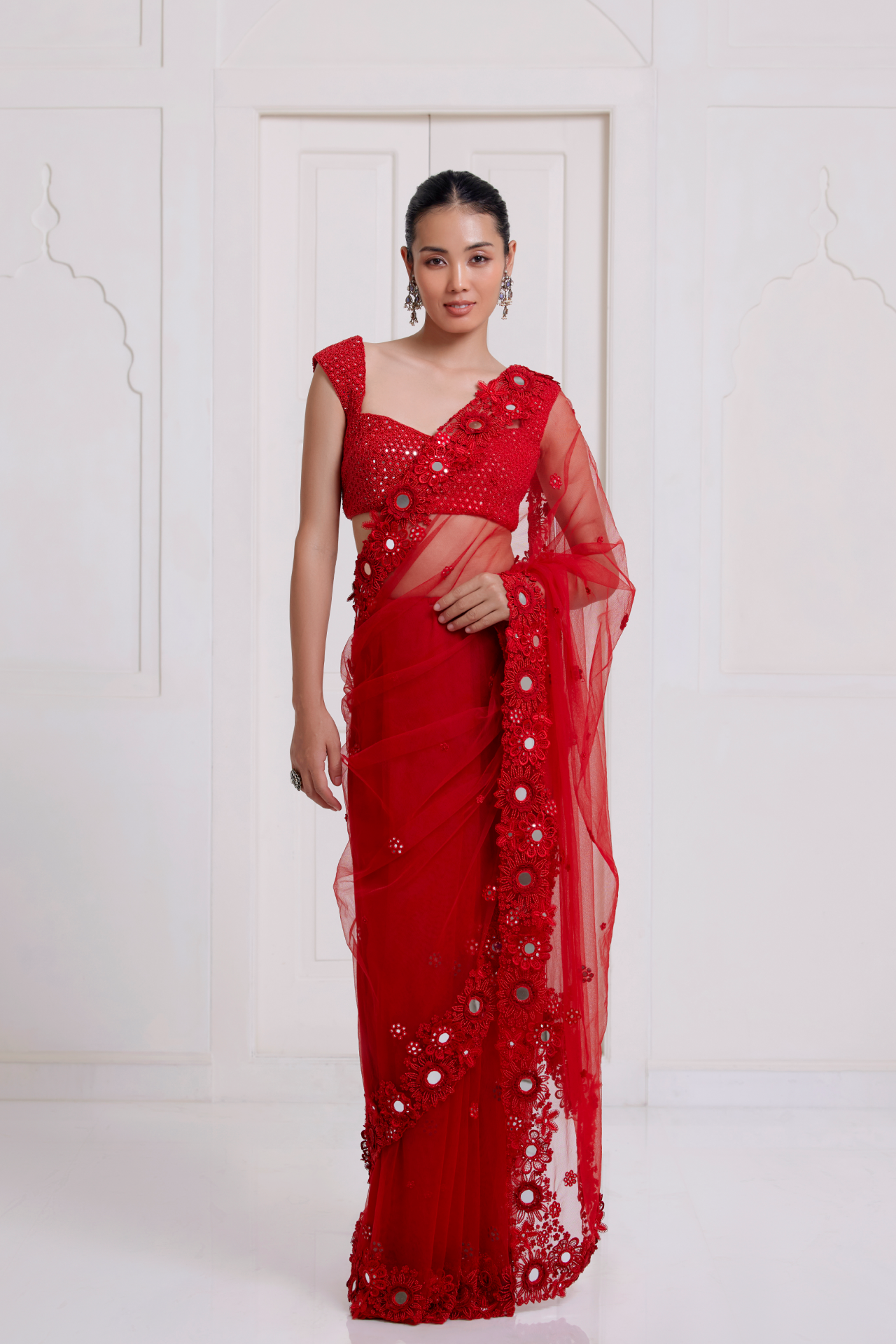 Red Embroidered Border Saree