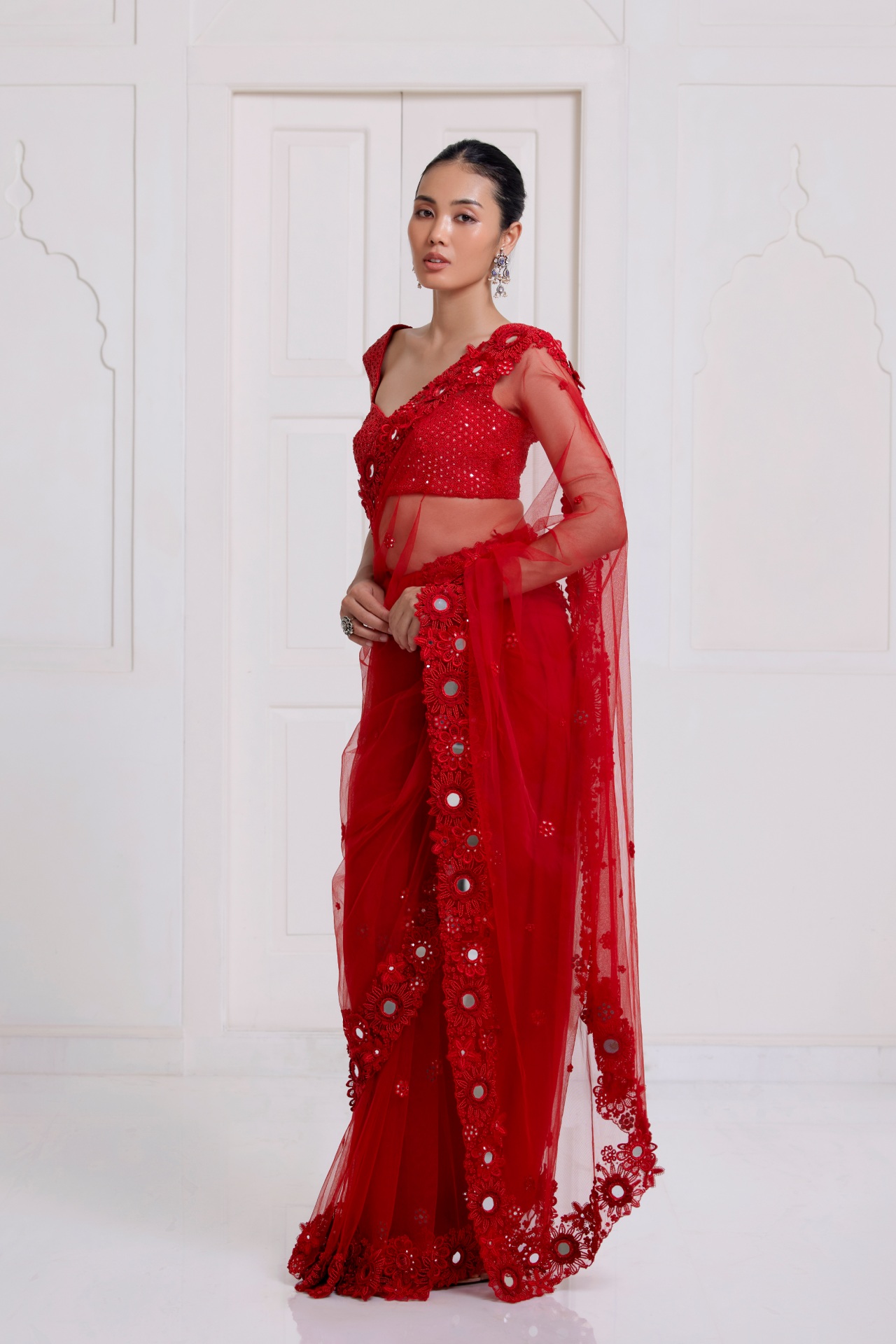 Red Embroidered Border Saree