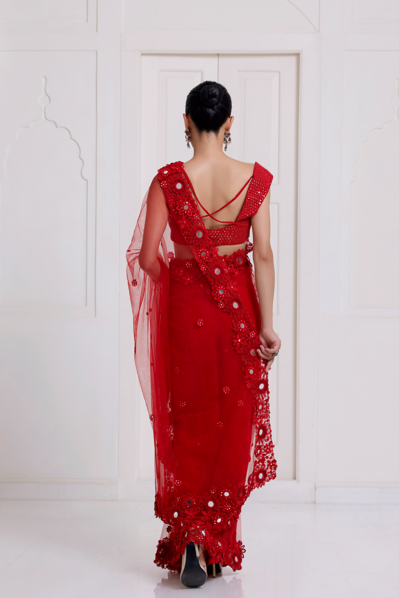 Red Embroidered Border Saree