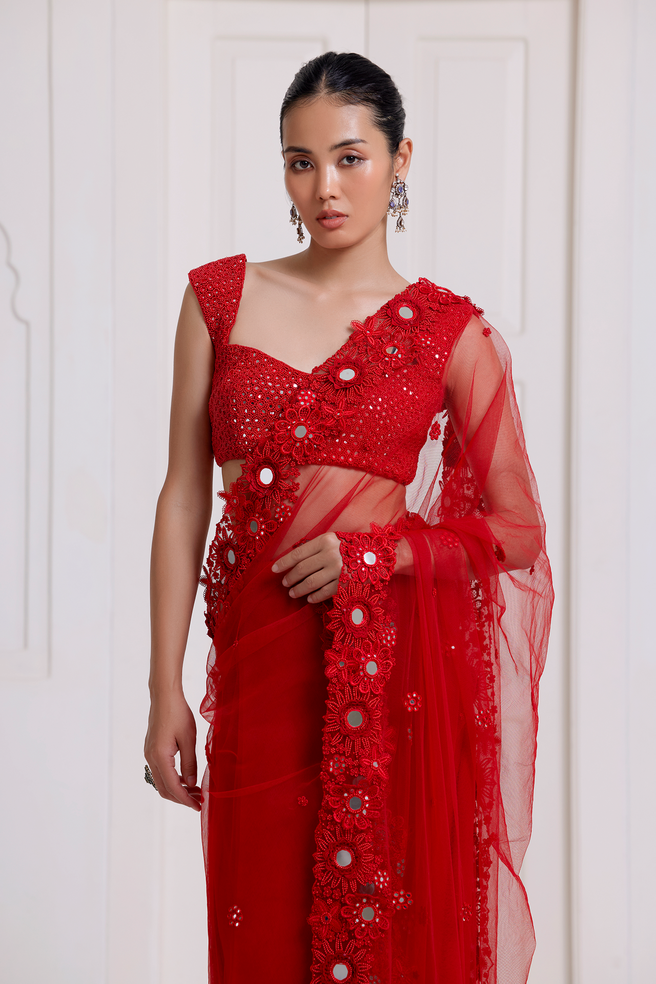 Red Embroidered Border Saree