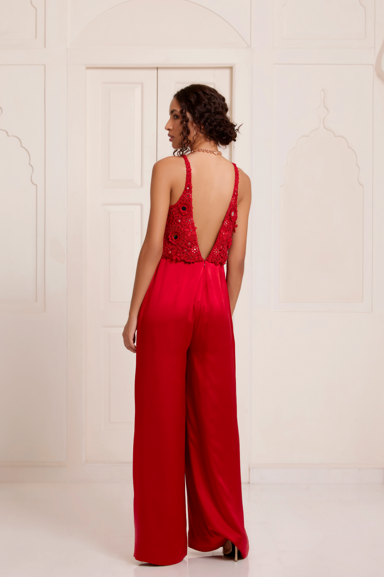 Red Embroidered Jumpsuit
