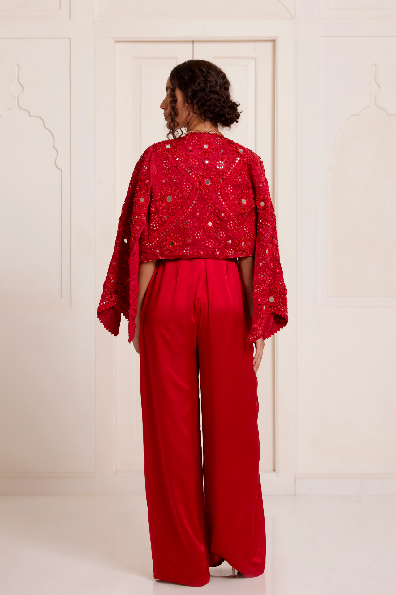 Red Embroidered Jumpsuit