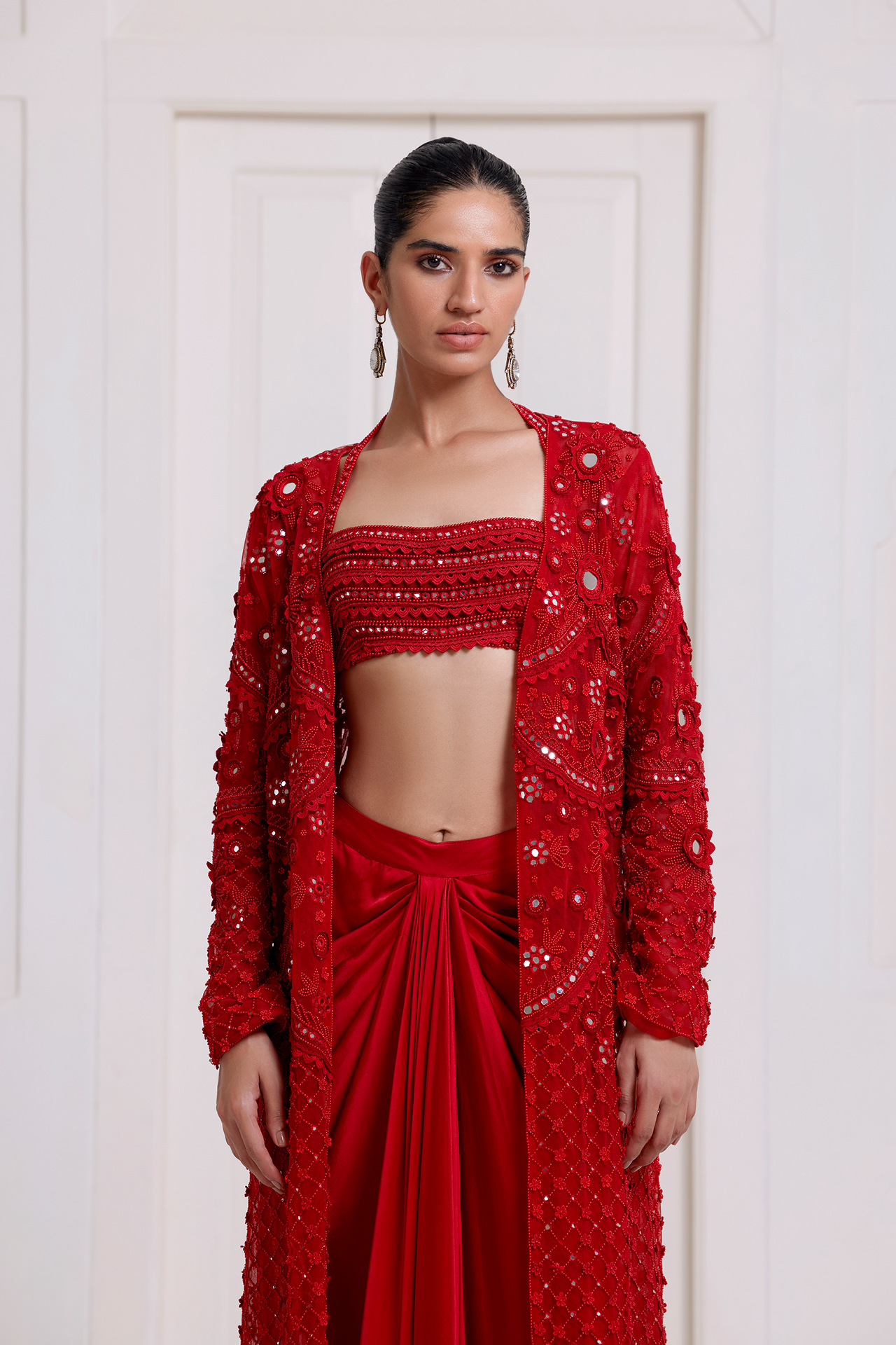 Red Embroidered Long Jacket