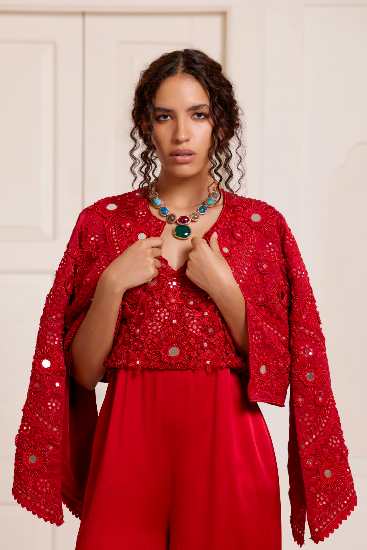 Red Embroidered Short Jacket