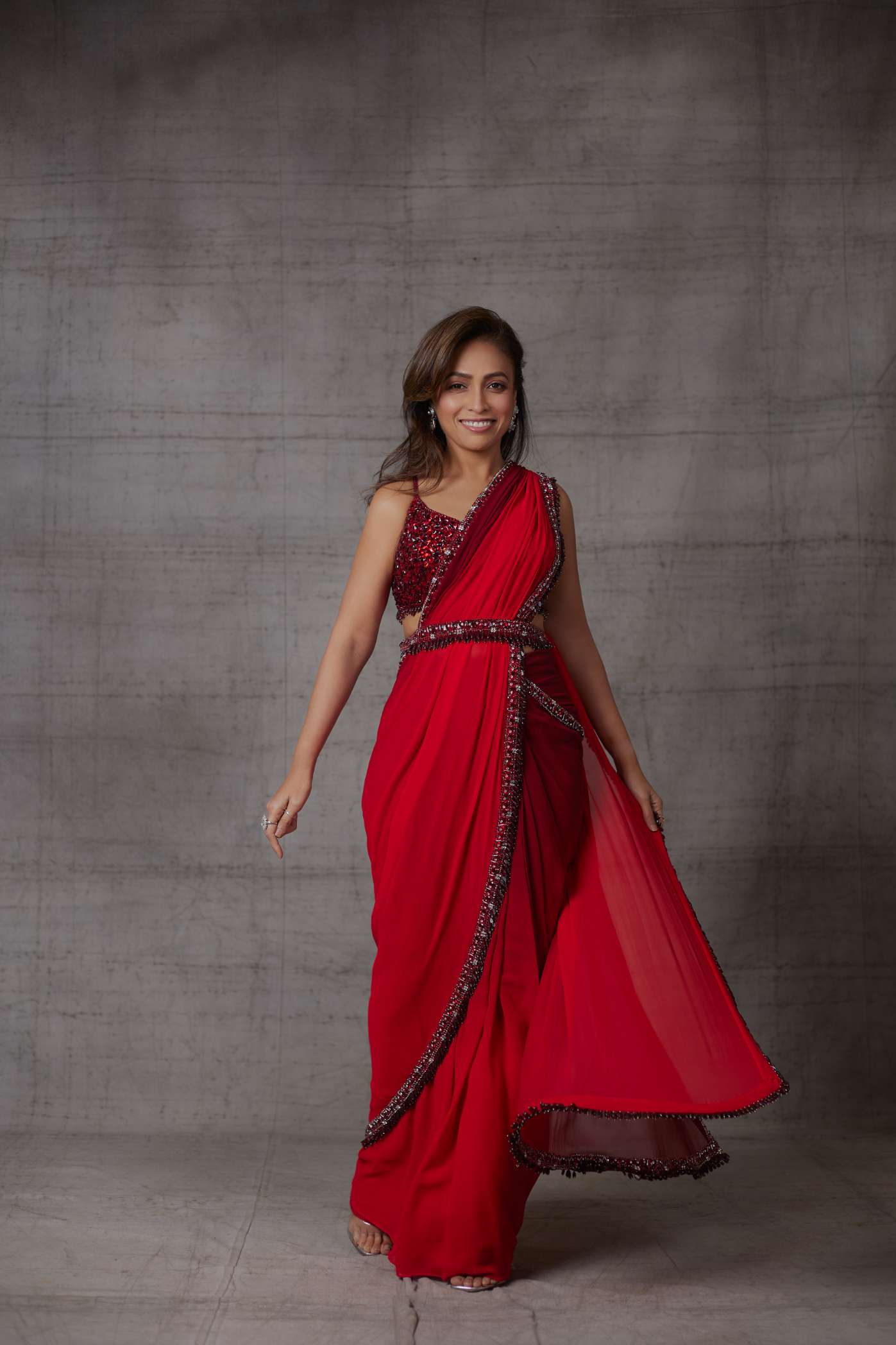 Ruby Red Stone Sheeted Blouse