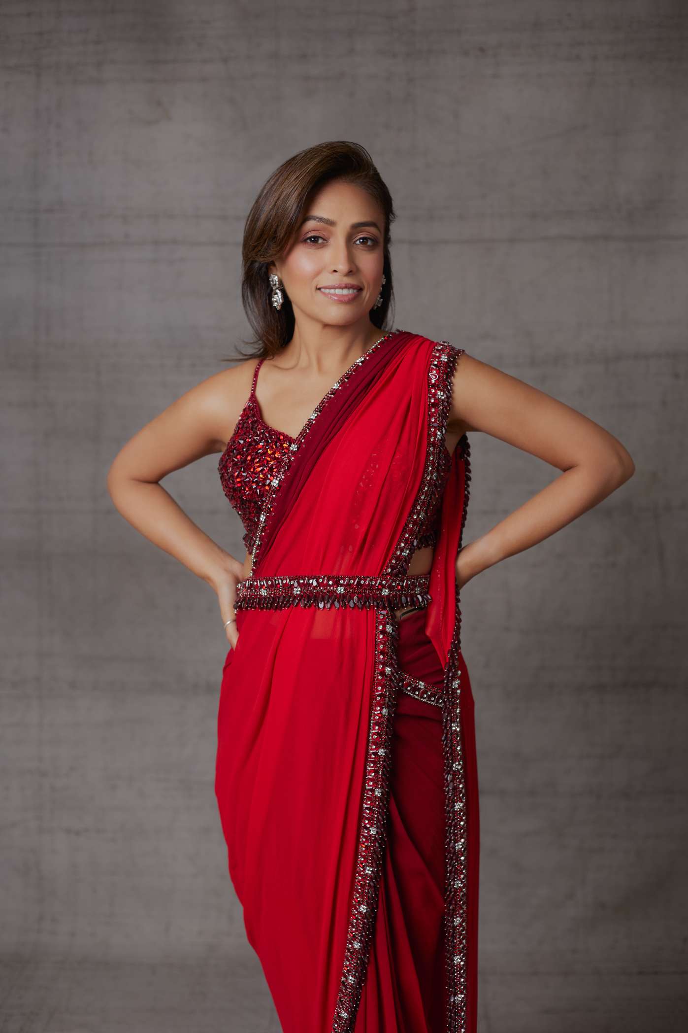 Ruby Red Stone Sheeted Blouse