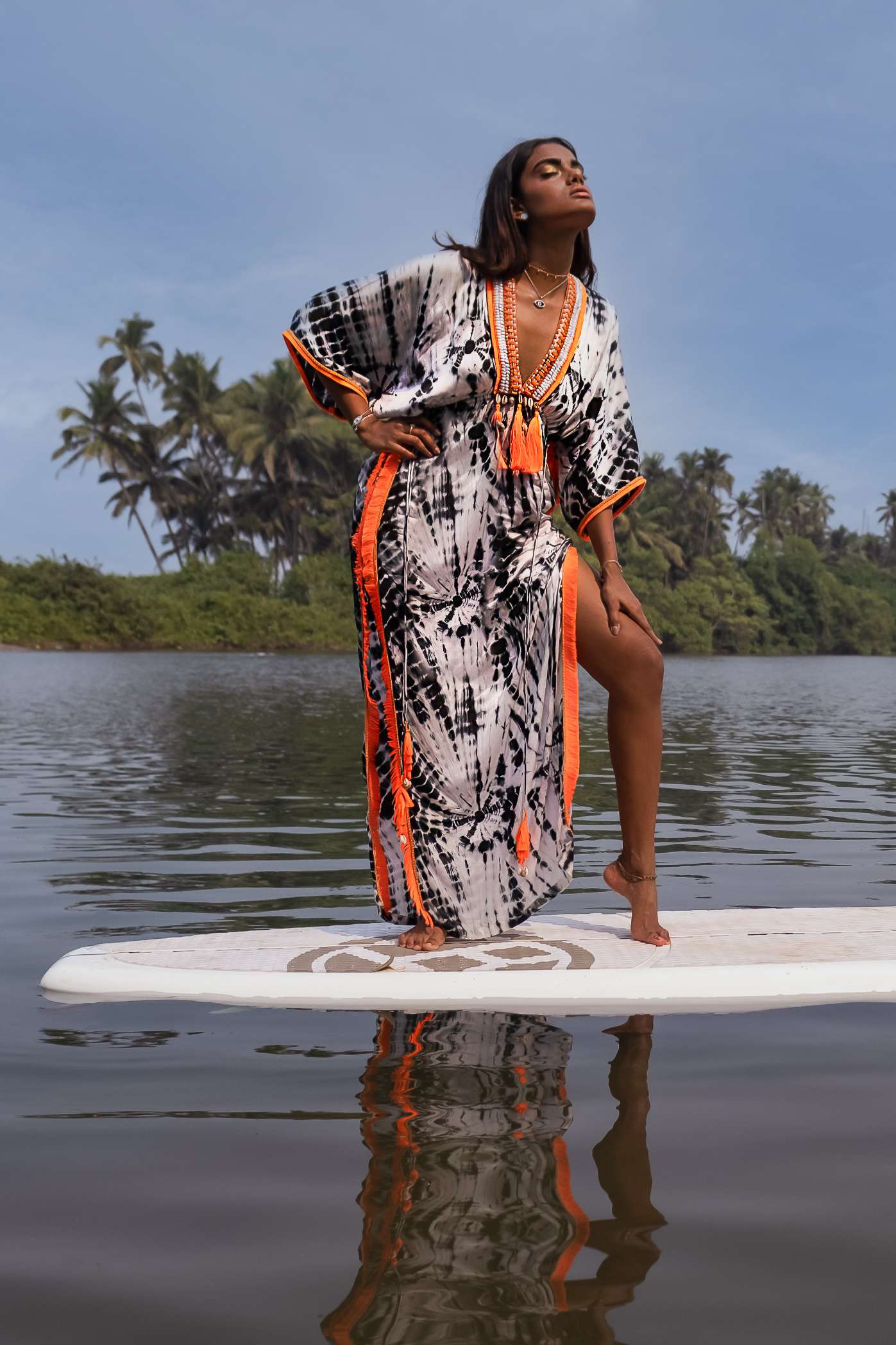 Tie Dye Kaftan With Neon Pink Tassels