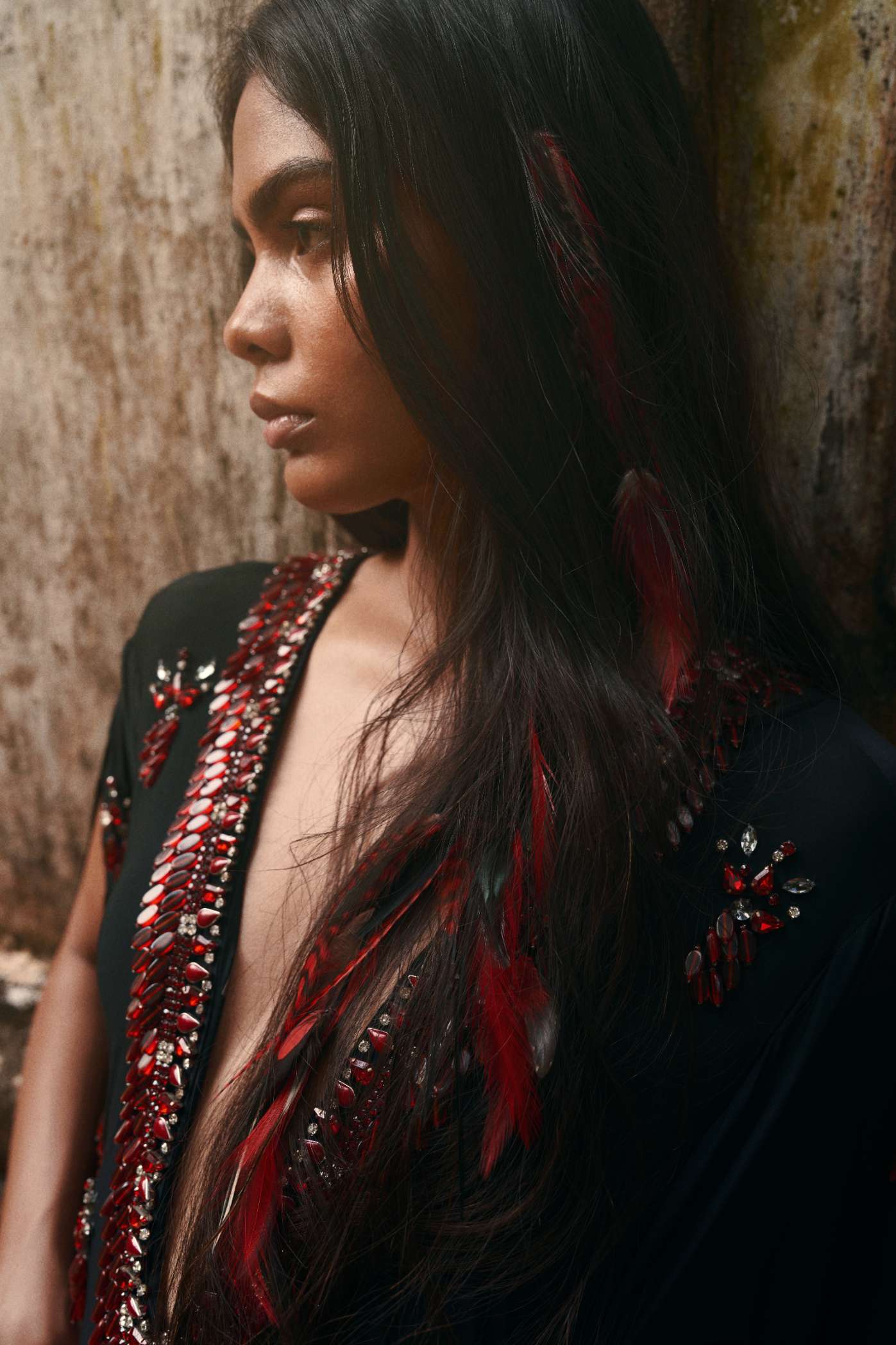 Black Ruby Jeweled Kaftan Jumpsuit