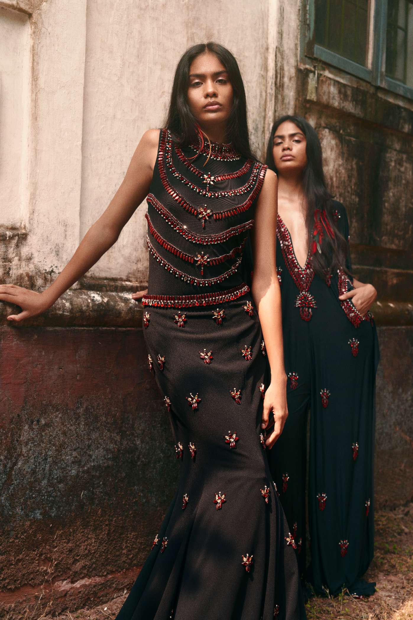 Black Ruby Jeweled Kaftan Jumpsuit