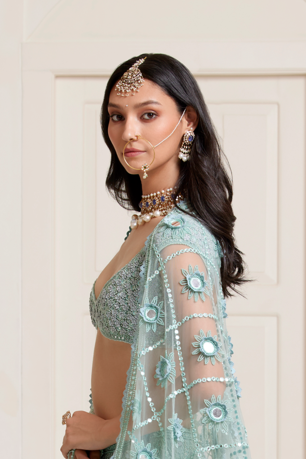 Sea Blue Mirror Choli