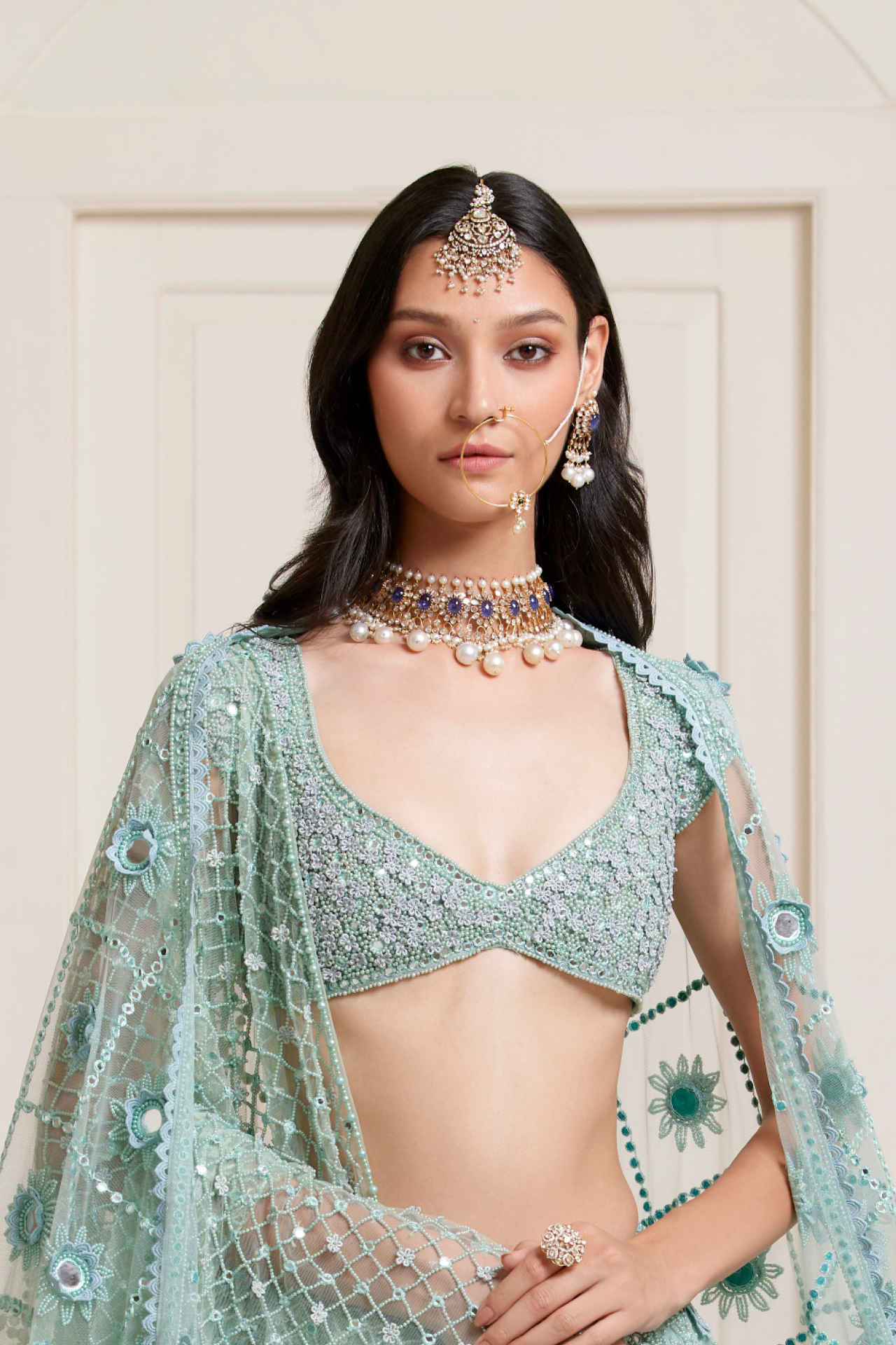 Sea Blue Mirror Choli