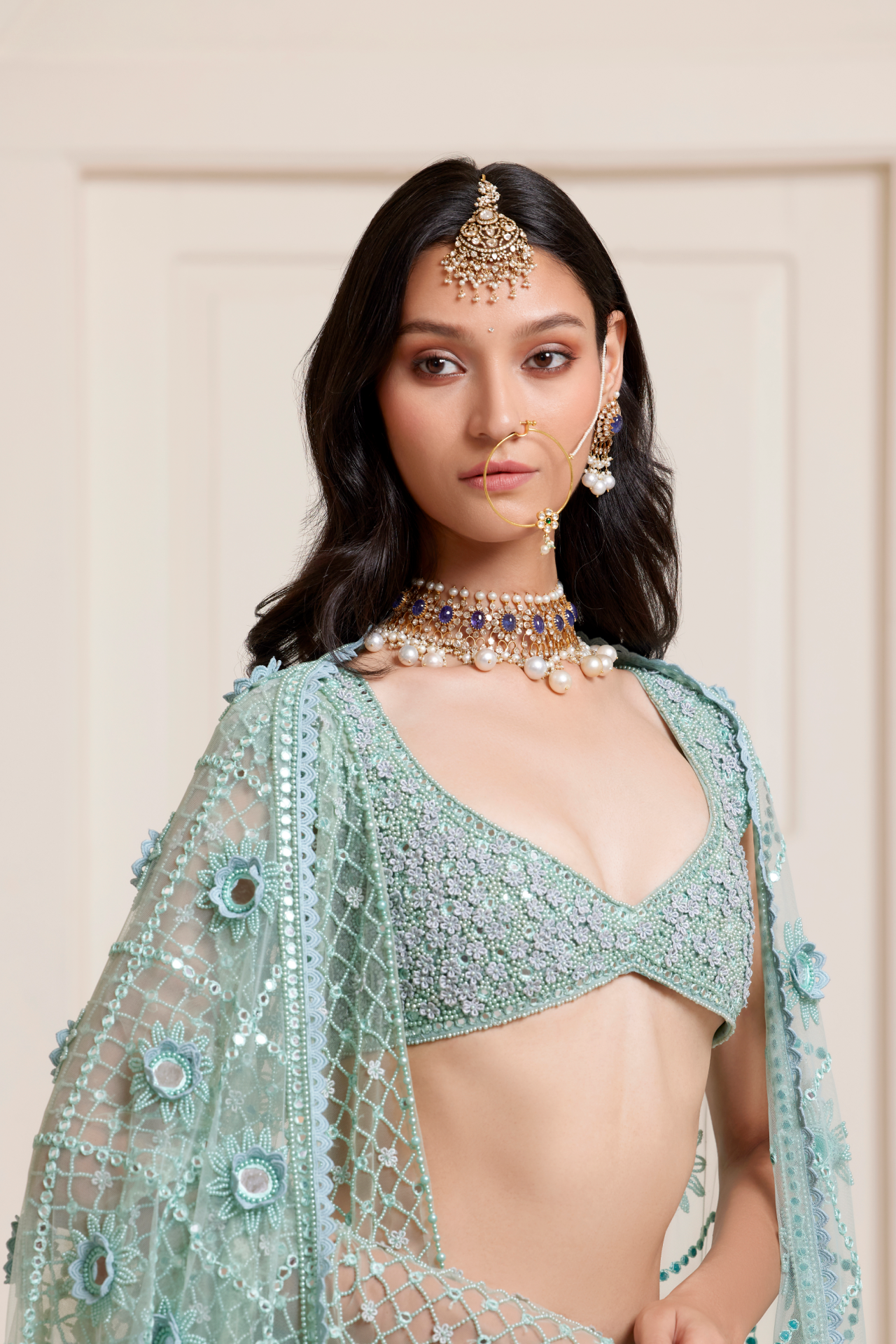 Sea Blue Mirror Choli