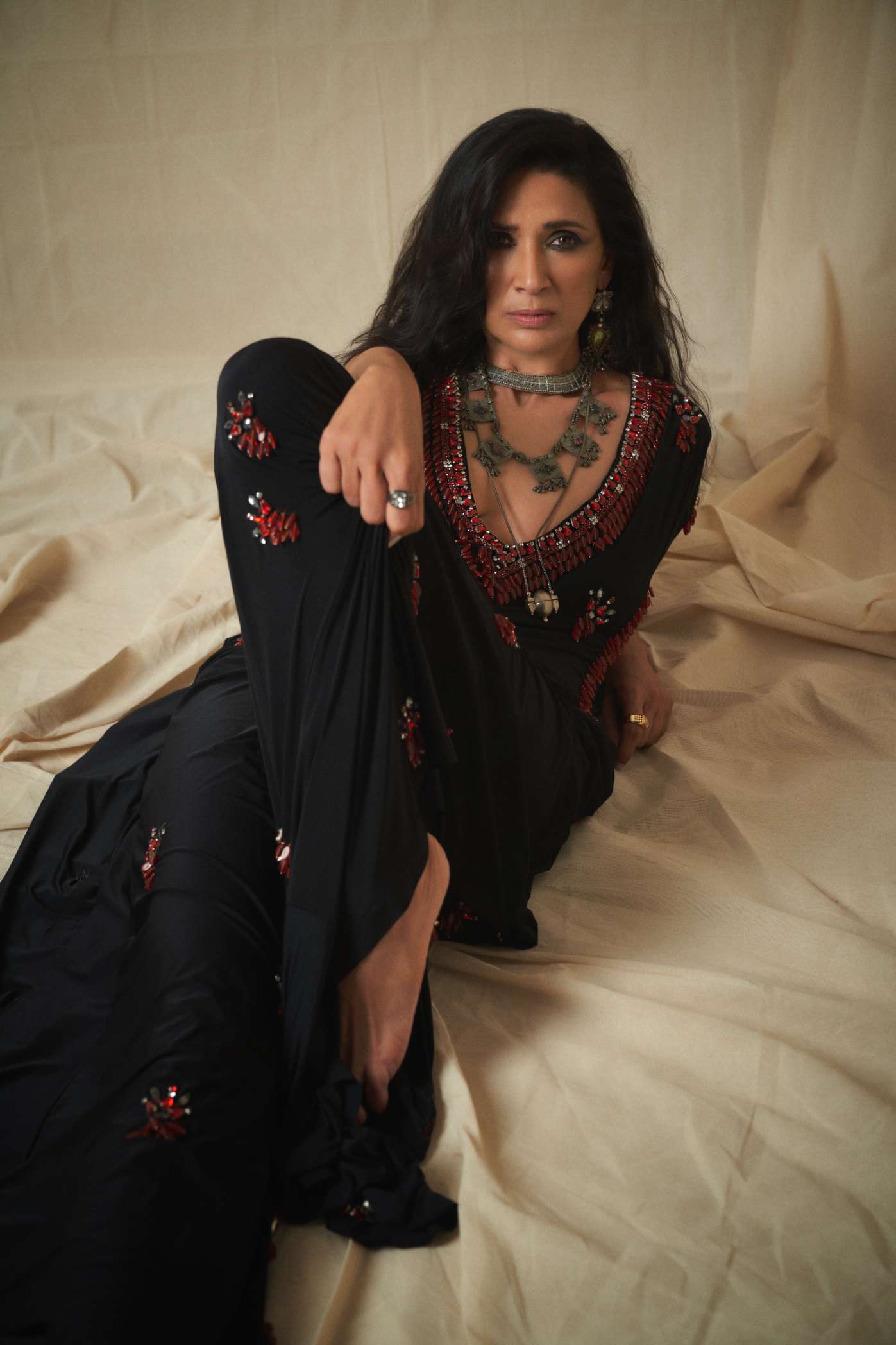 Black Ruby Jeweled Kaftan Jumpsuit