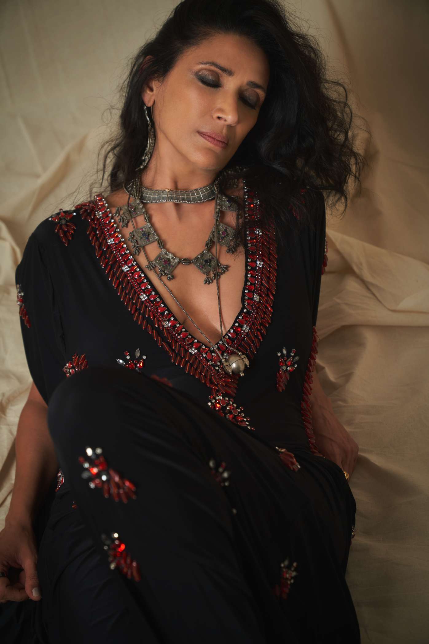 Black Ruby Jeweled Kaftan Jumpsuit