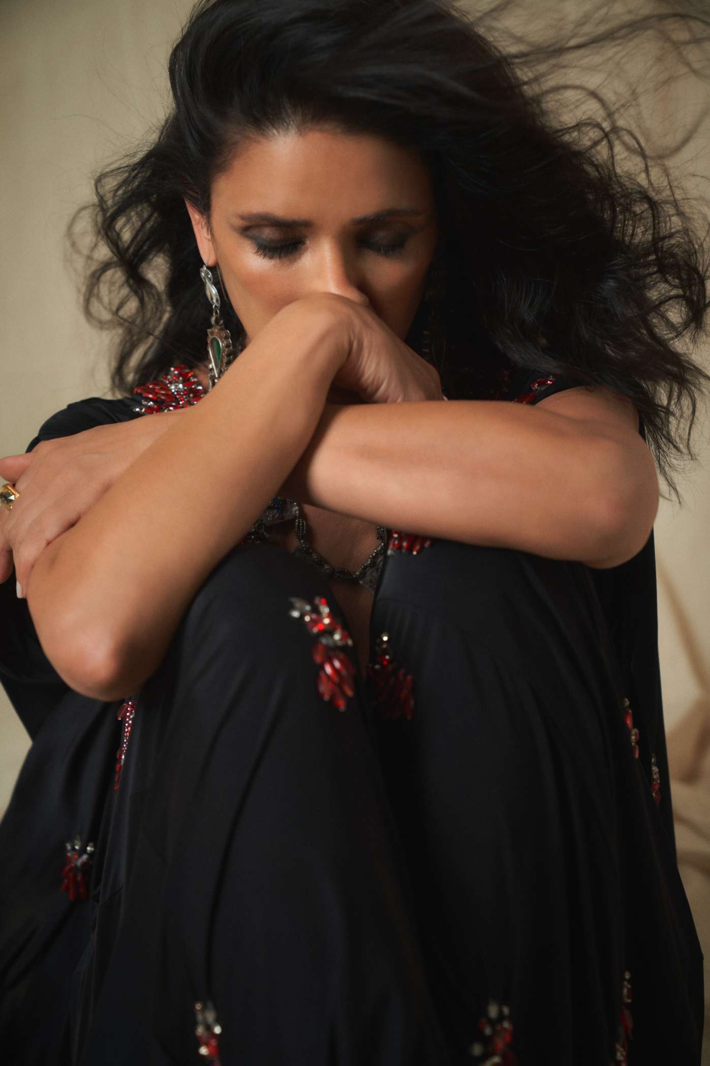 Black Ruby Jeweled Kaftan Jumpsuit