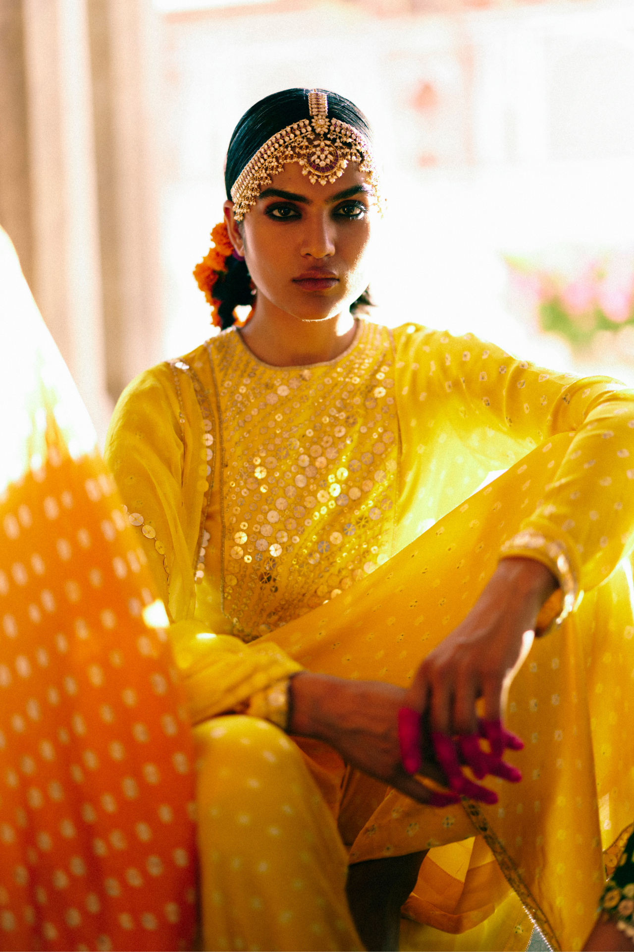 Yellow Kurta With Embroidered Yoke