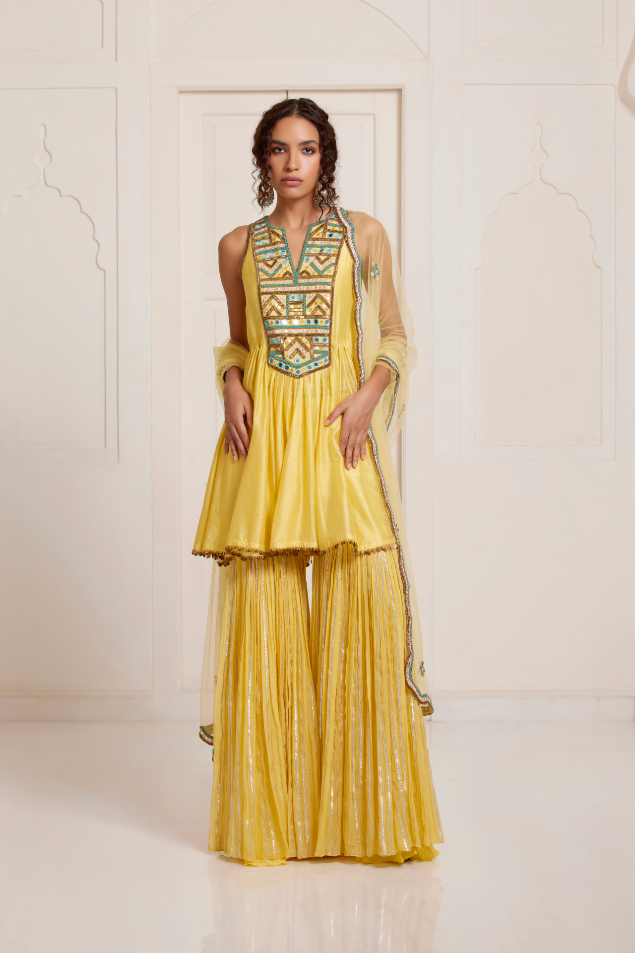 Yellow Embroidered Yoke Top