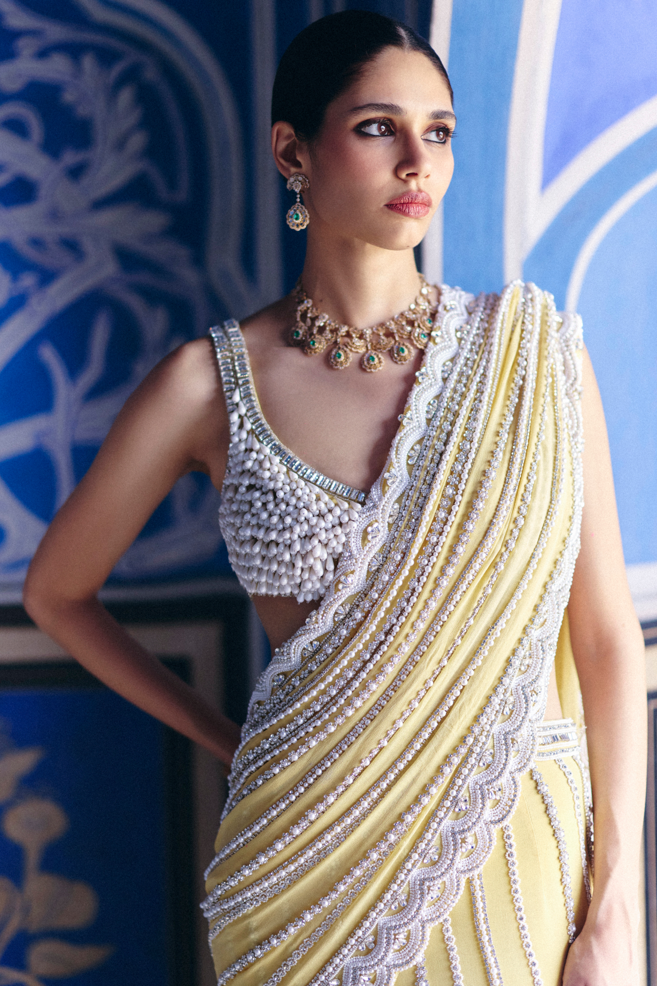 Yellow Full Embroidery Drop Choli