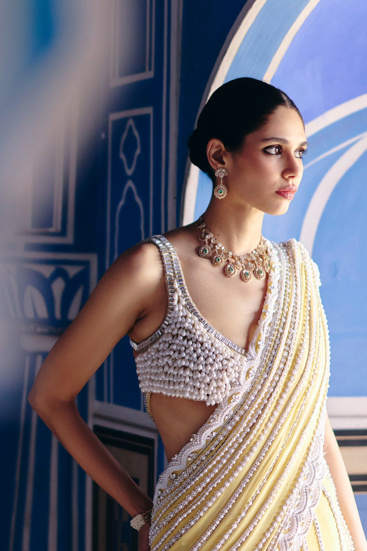 Yellow Full Embroidery Drop Choli