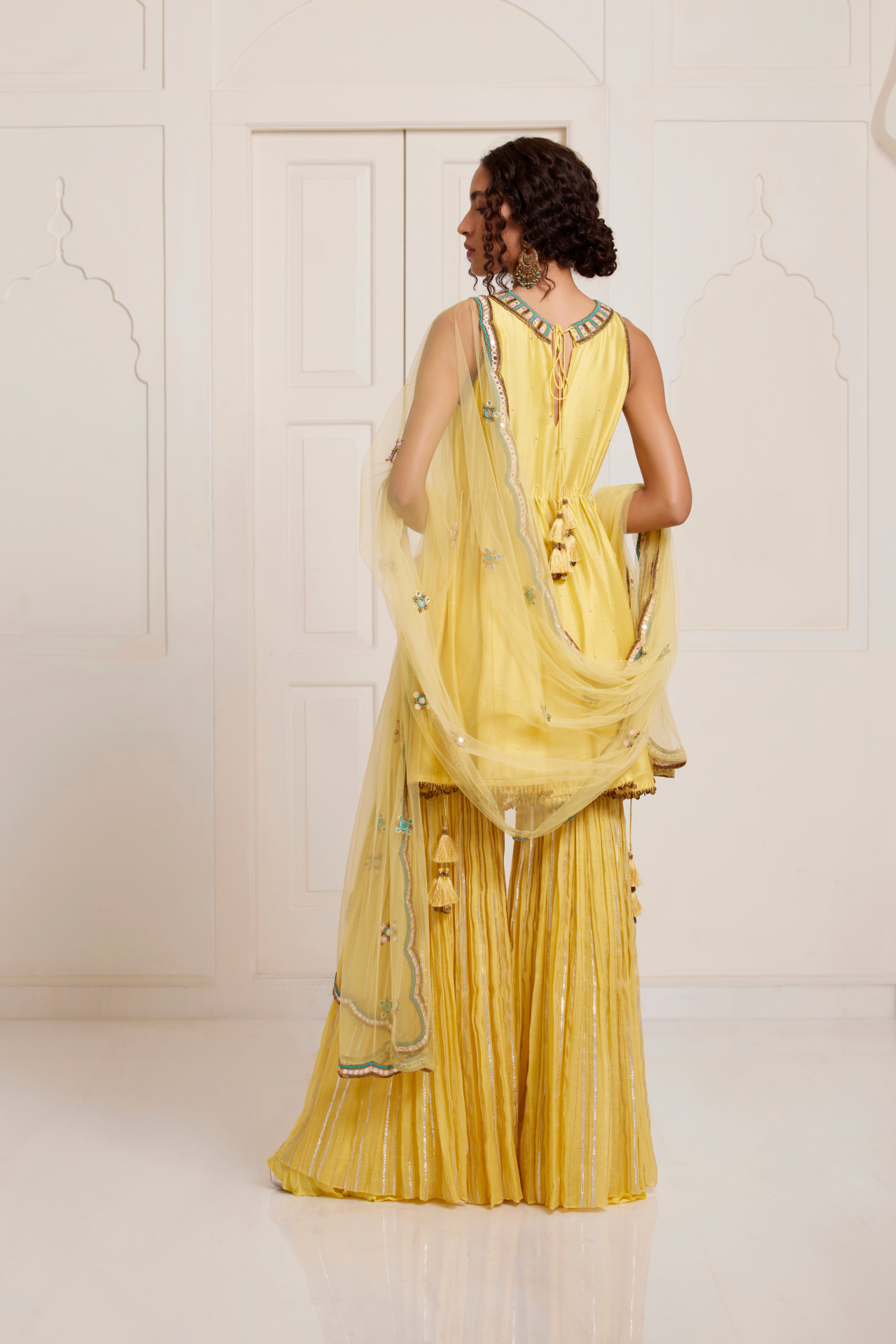 Yellow Net Dupatta With Butti