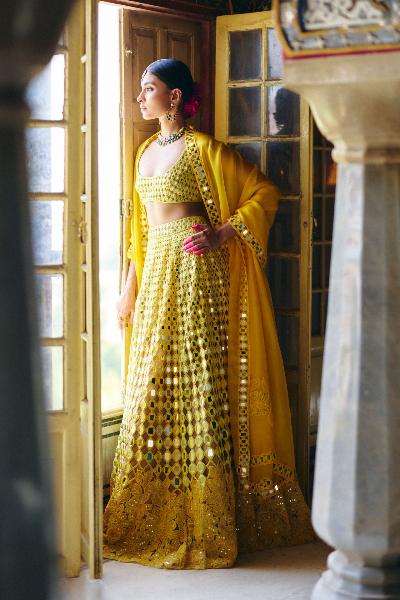 Yellow Organza Dupatta With Embroidery