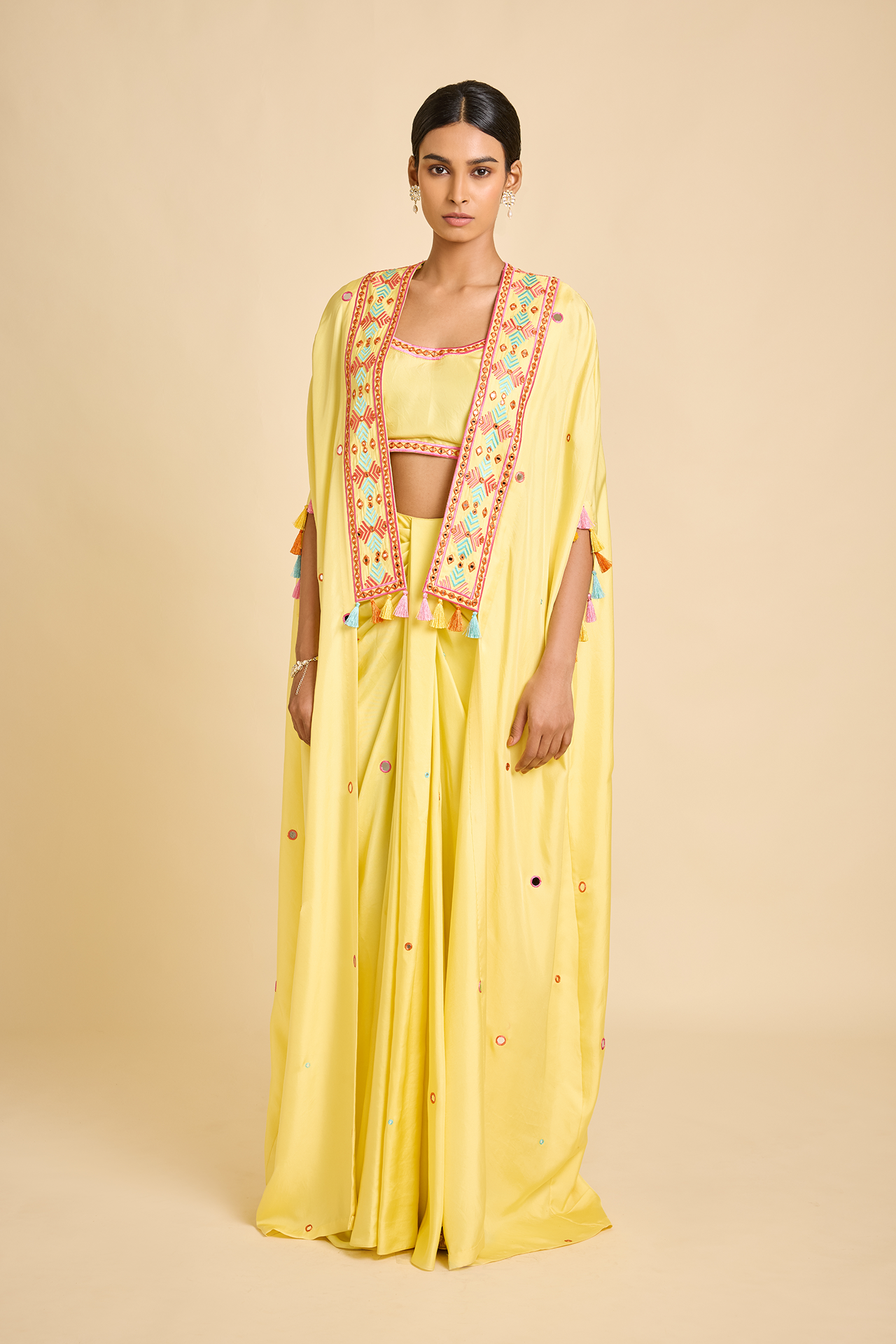 Yellow Drape Skirt With Mirrors