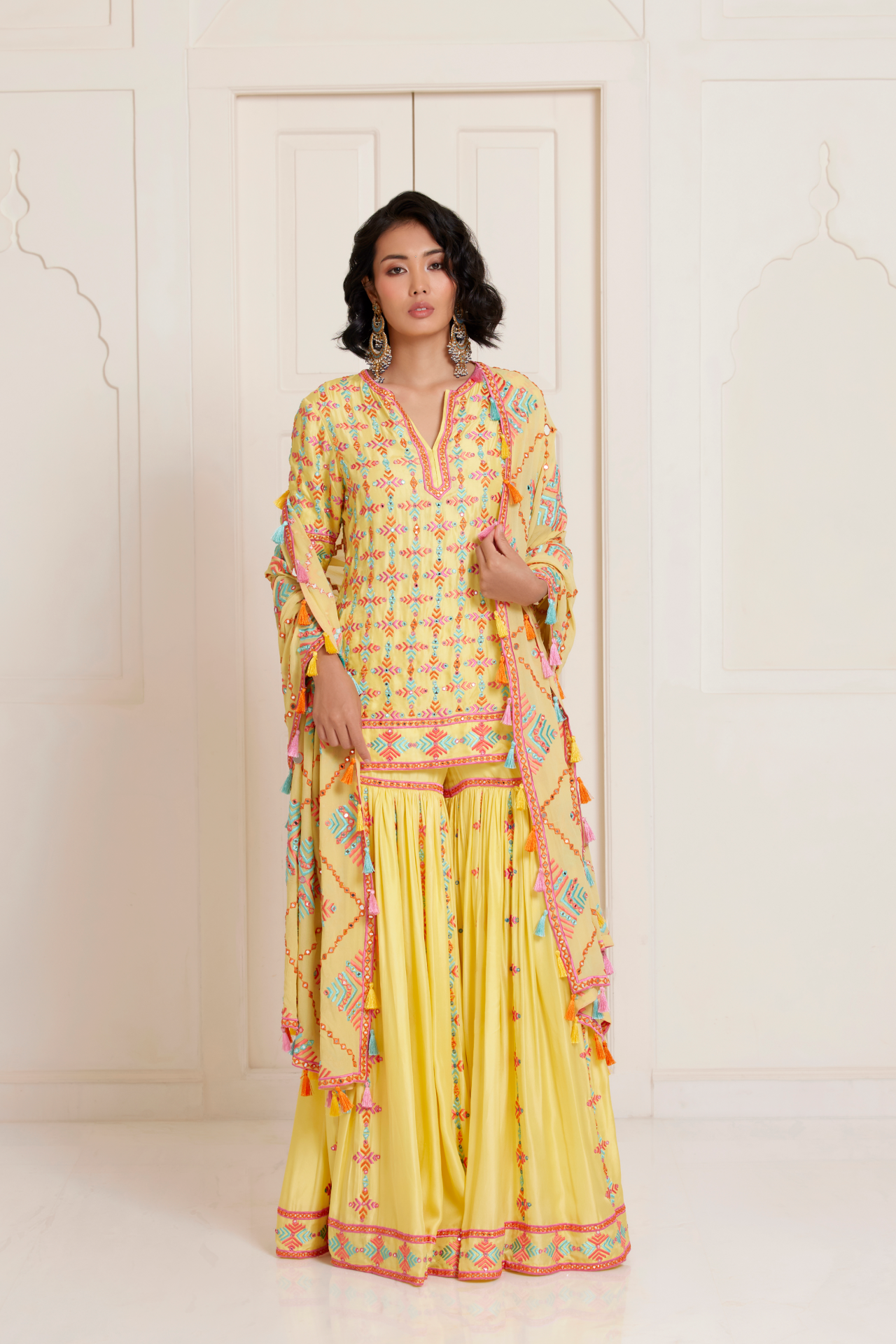 Yellow Full Embroidered Short Kurta