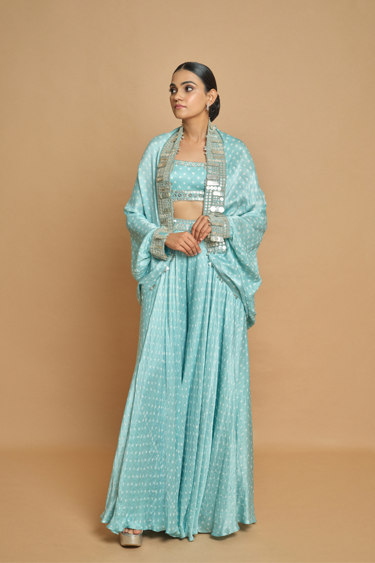 Blue Bandhani Cape
