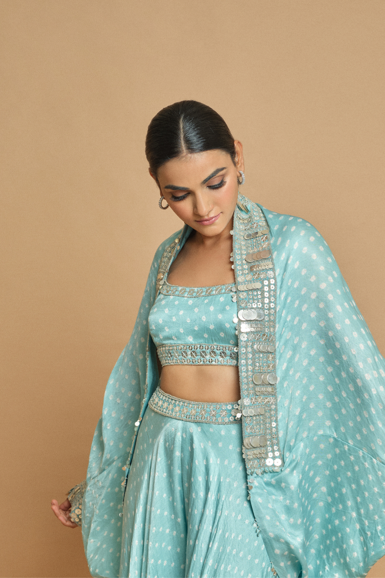 Blue Bandhani Cape