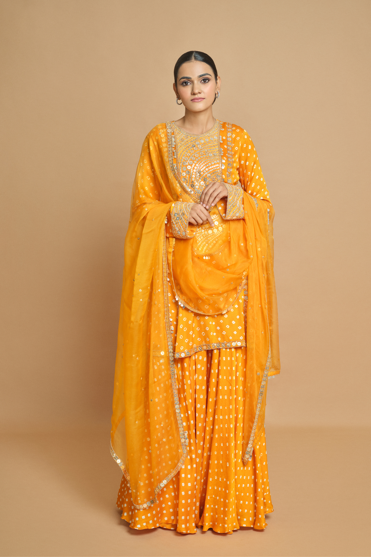 Orange Bandhani Sharara