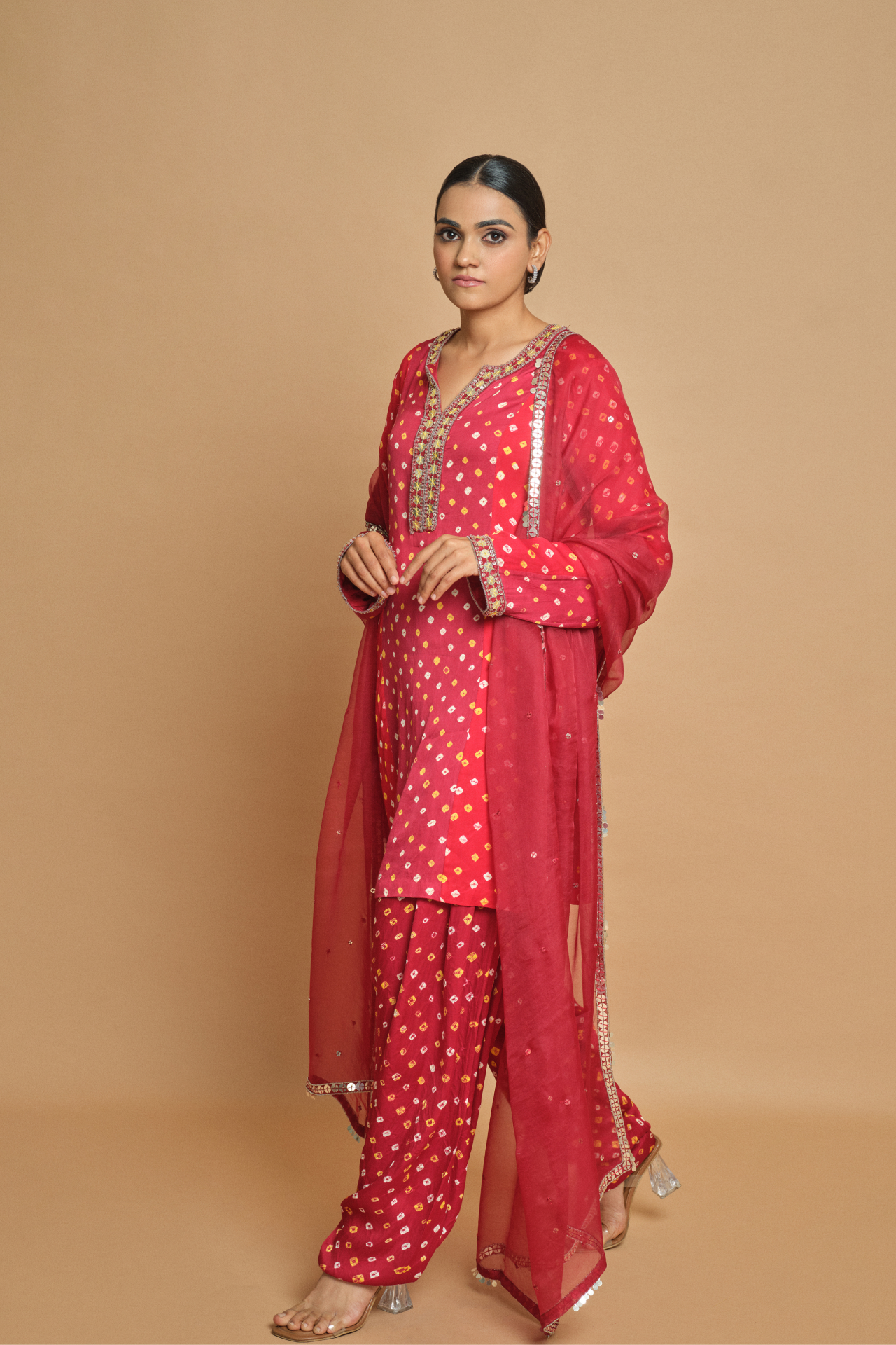 Maroon Bandhani Patiala Salwar