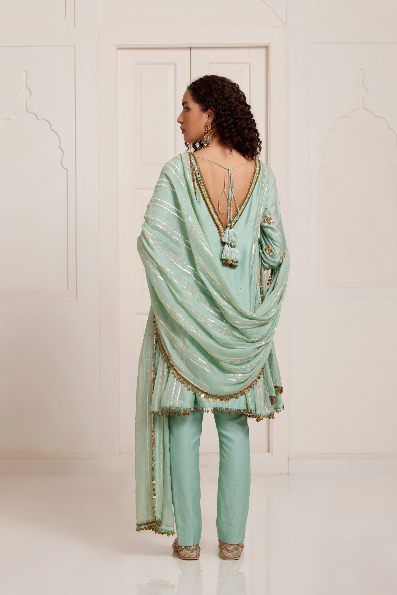Green Embroidered Yoke Kurta