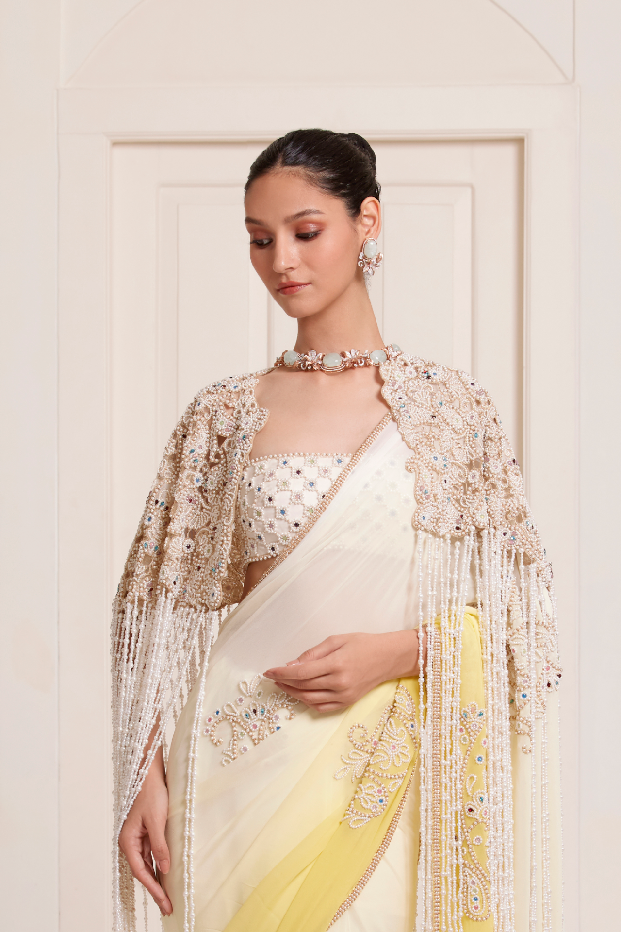 Ivory Pearl Embroidered Bustier Top