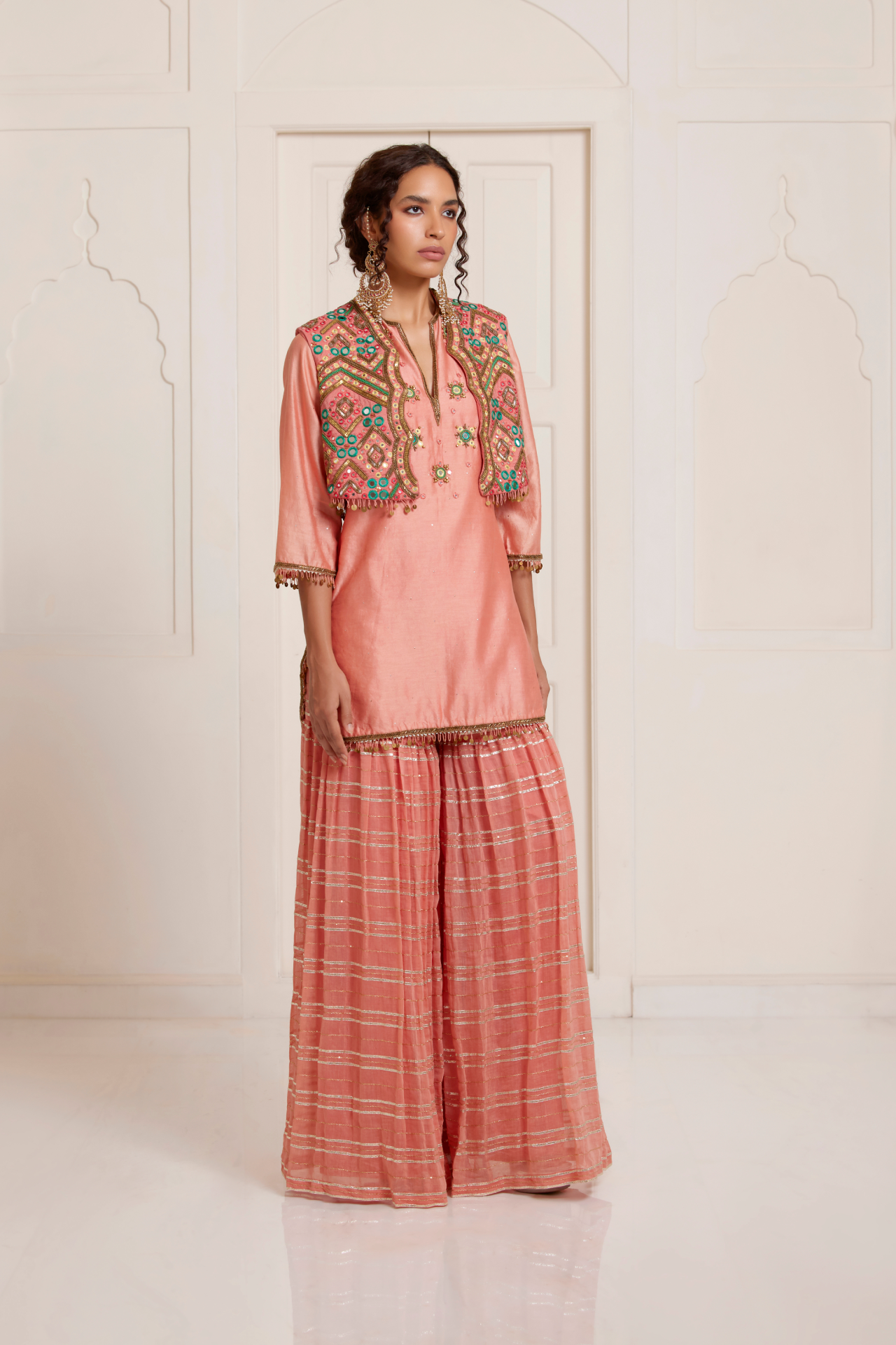 Peach Badla Kurta