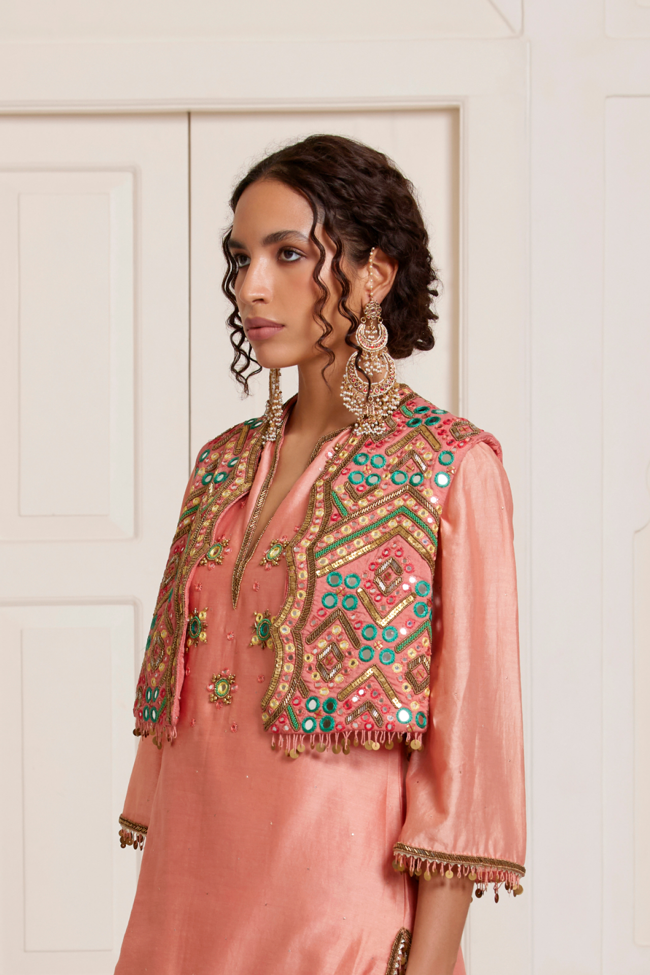 Peach Waistcoat With Cutwork