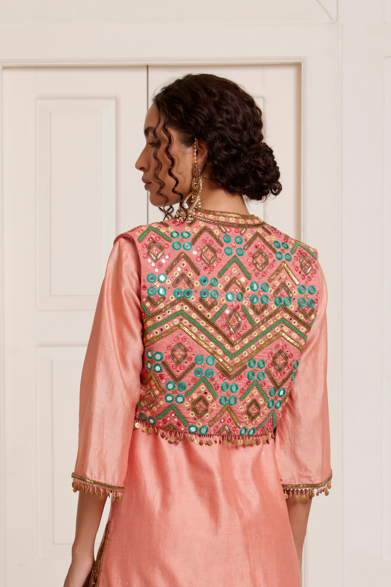 Peach Waistcoat With Cutwork