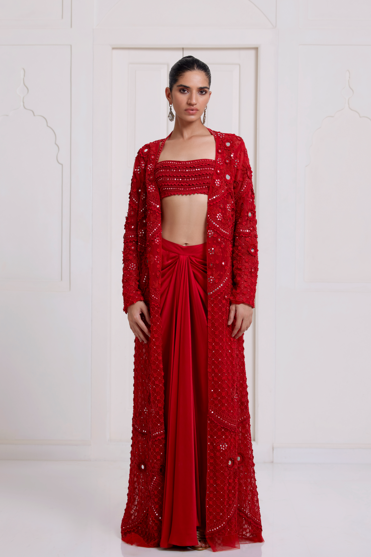 Red Embroidered Long Jacket